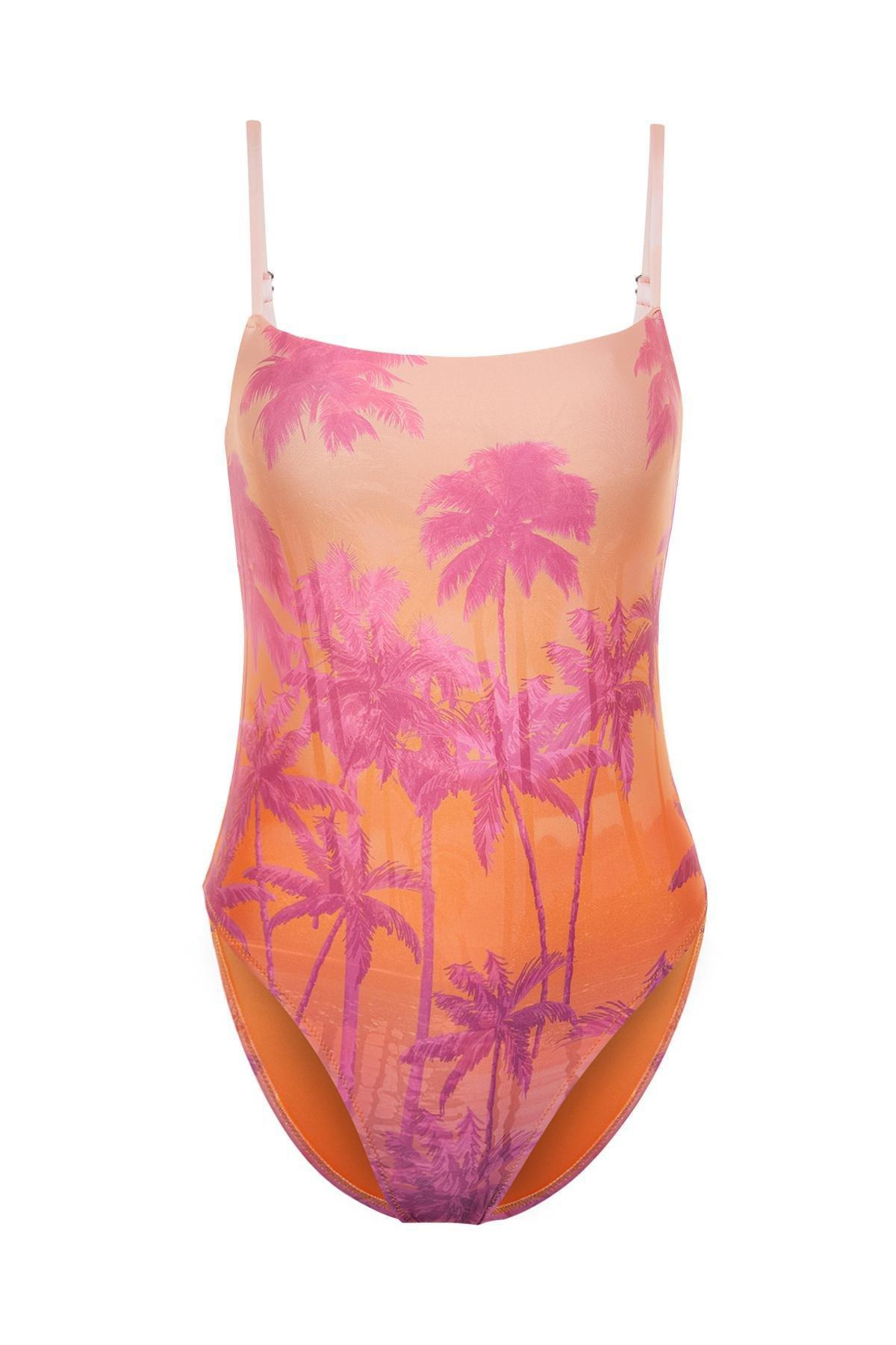 Multicolour Patterned Square Collar Swimsuit, , large image number 4