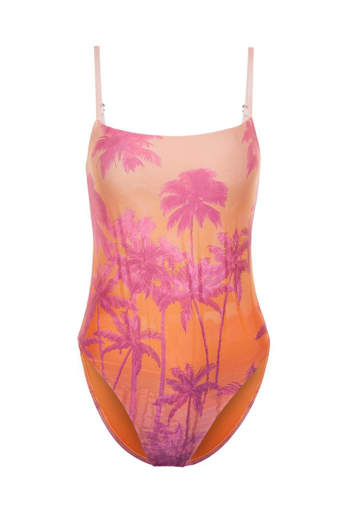 Trendyol - Multicolour Patterned Square Collar Swimsuit