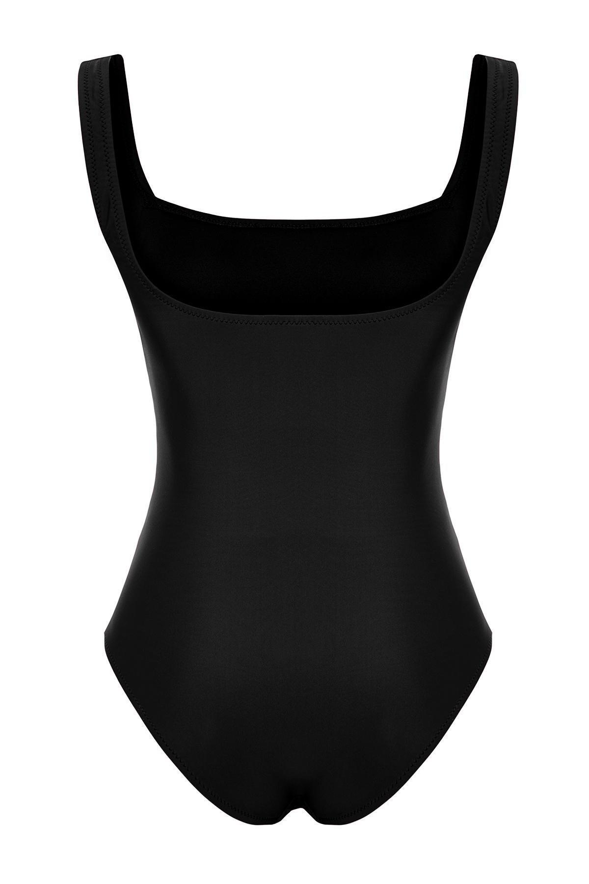 Trendyol - Black Square Collar Swimsuit