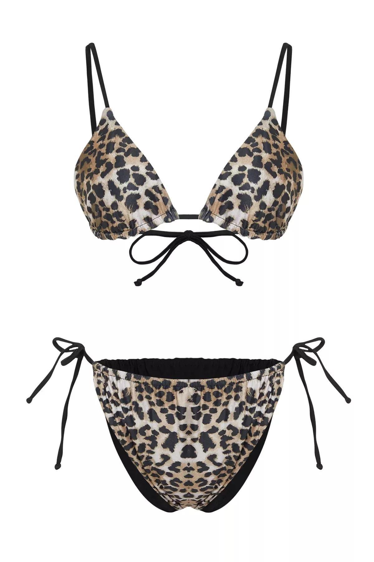 Multicolour Patterned Triangle Reversible Bikini Set, Brown-Multicolor, large image number 5
