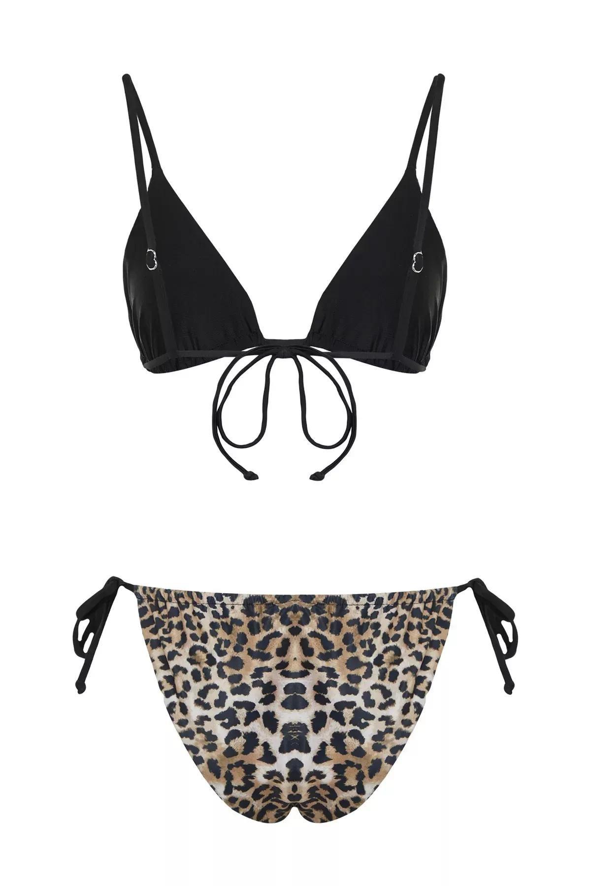 Multicolour Patterned Triangle Reversible Bikini Set, Brown-Multicolor, large image number 6
