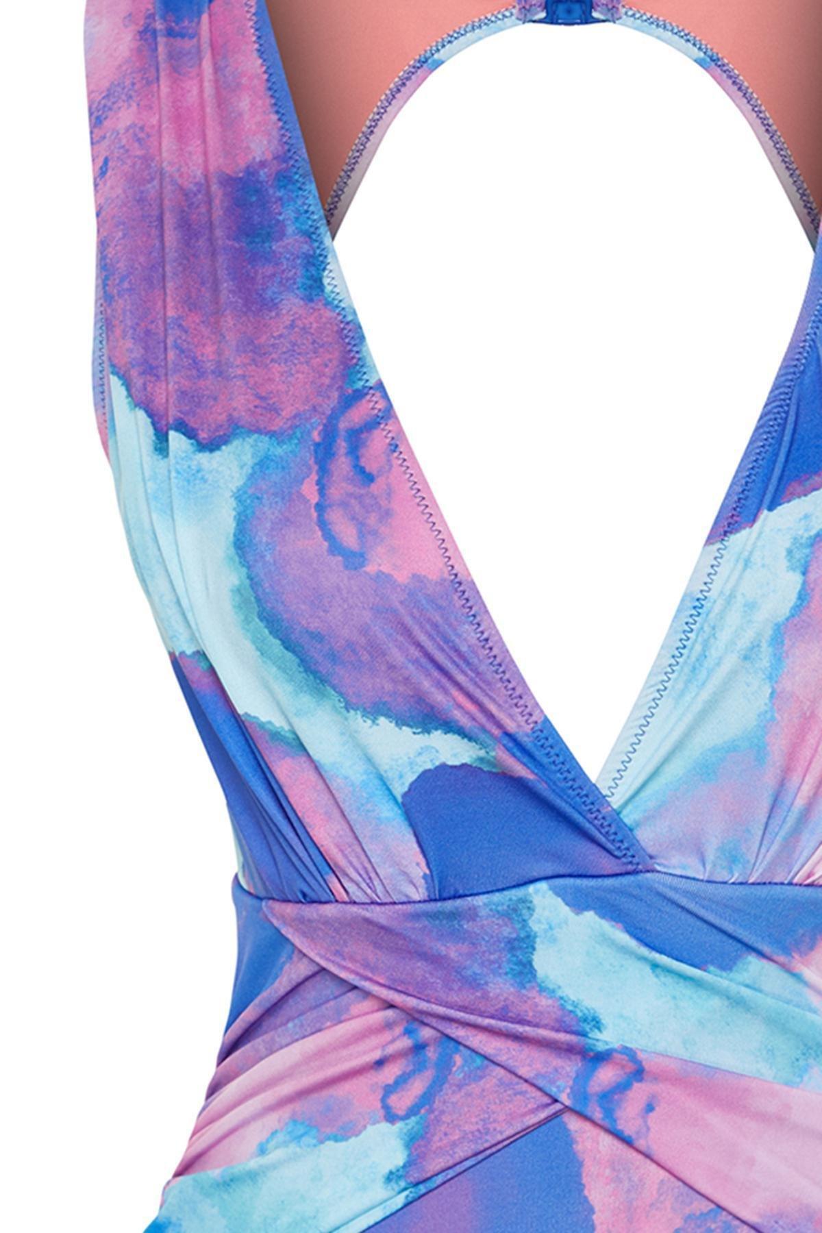 Multicolour Patterned Draped Swimsuit, , large image number 7