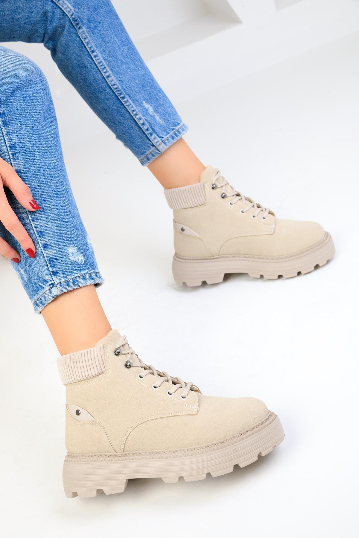 Beige Suede Boots, C101_2041, large image number 3
