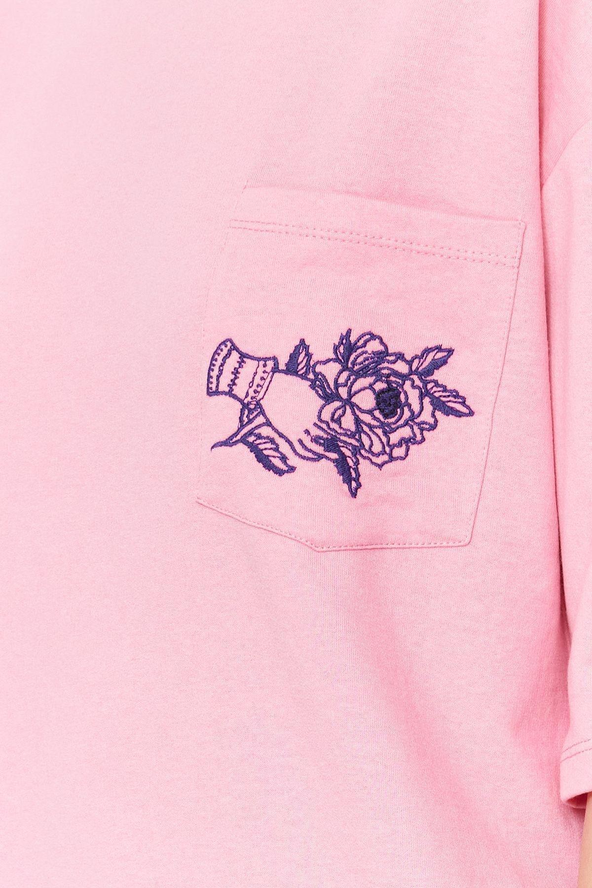 Pink Embroidered Relaxed Crew Neck Midi Dress, , large image number 3