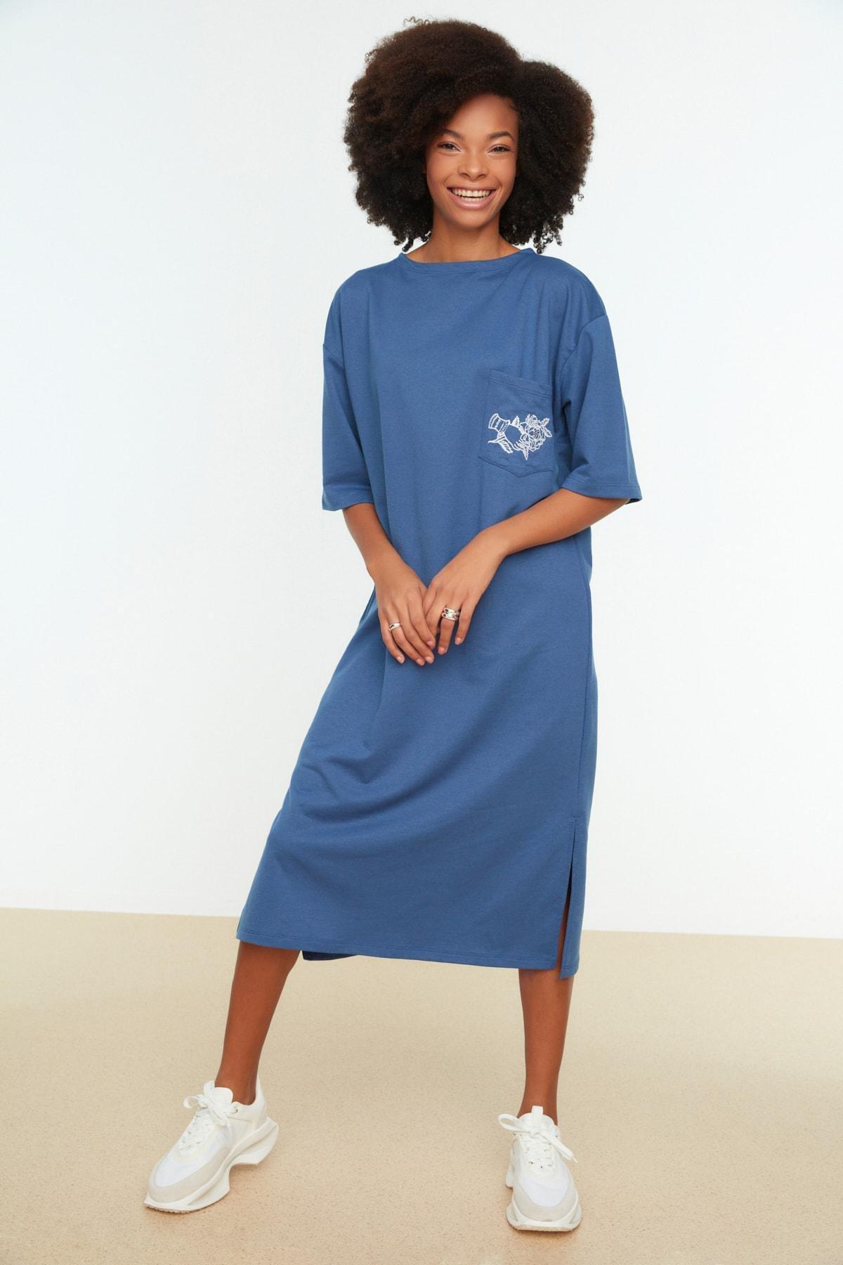 Blue Printed Shift Dress, , large image number 1