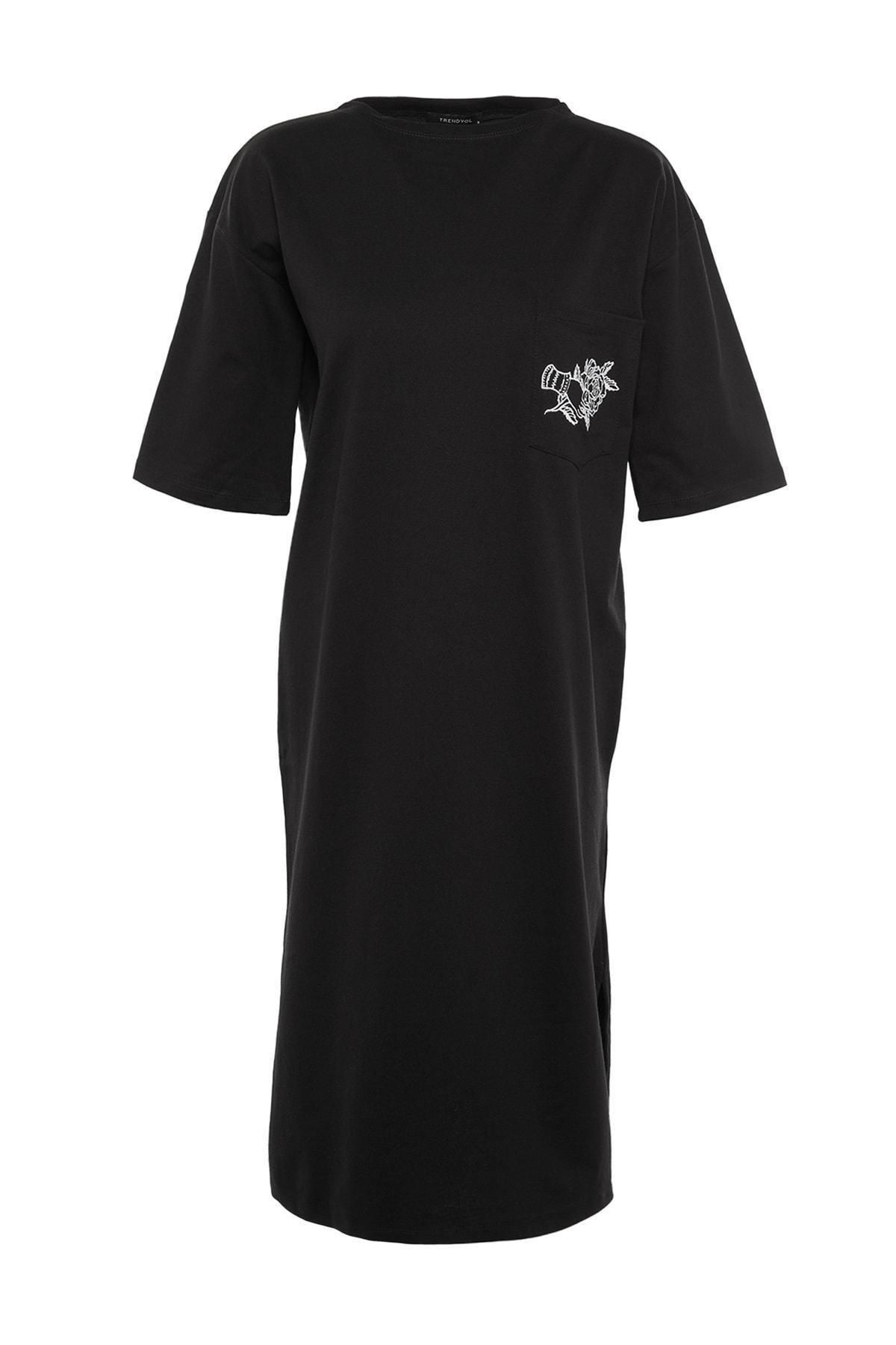 Black Floral Crew Neck Shift Dress, , large image number 2