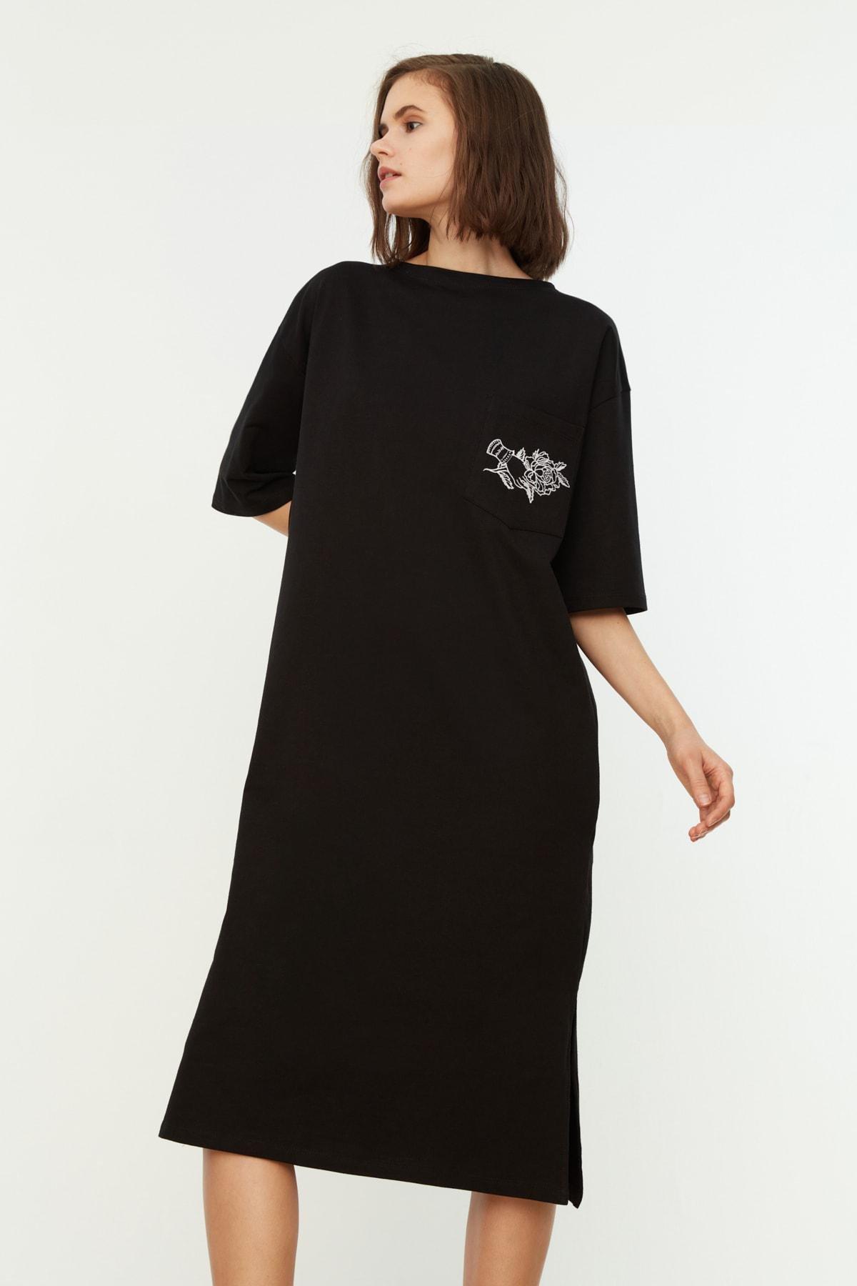 Black Floral Crew Neck Shift Dress, , large image number 4