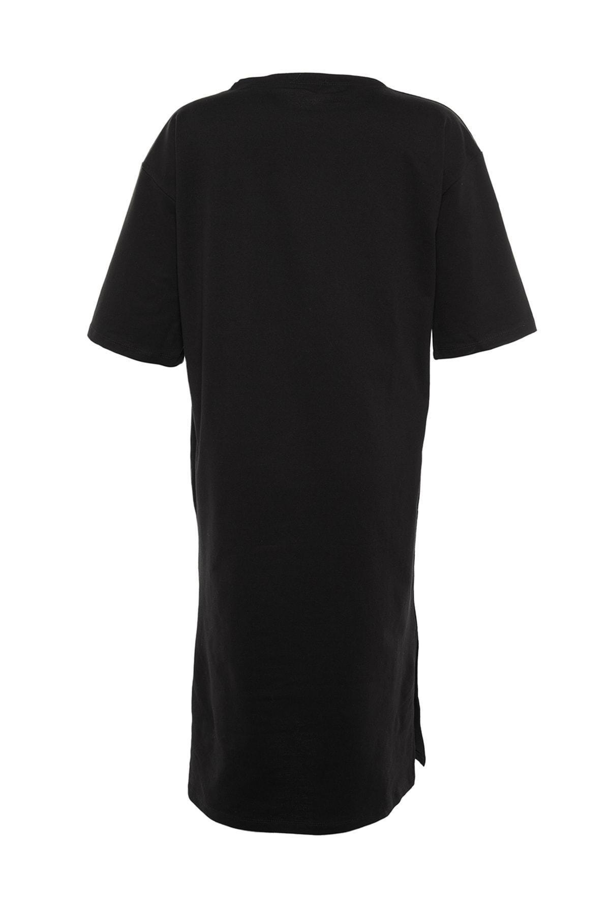 Black Floral Crew Neck Shift Dress, , large image number 8