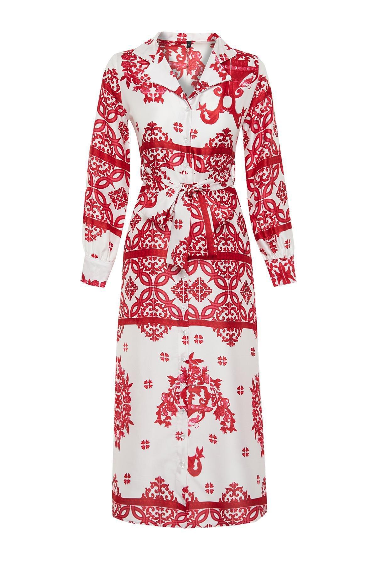 Multicolour Satin Patterned Occasion Wear Dress, , large image number 5