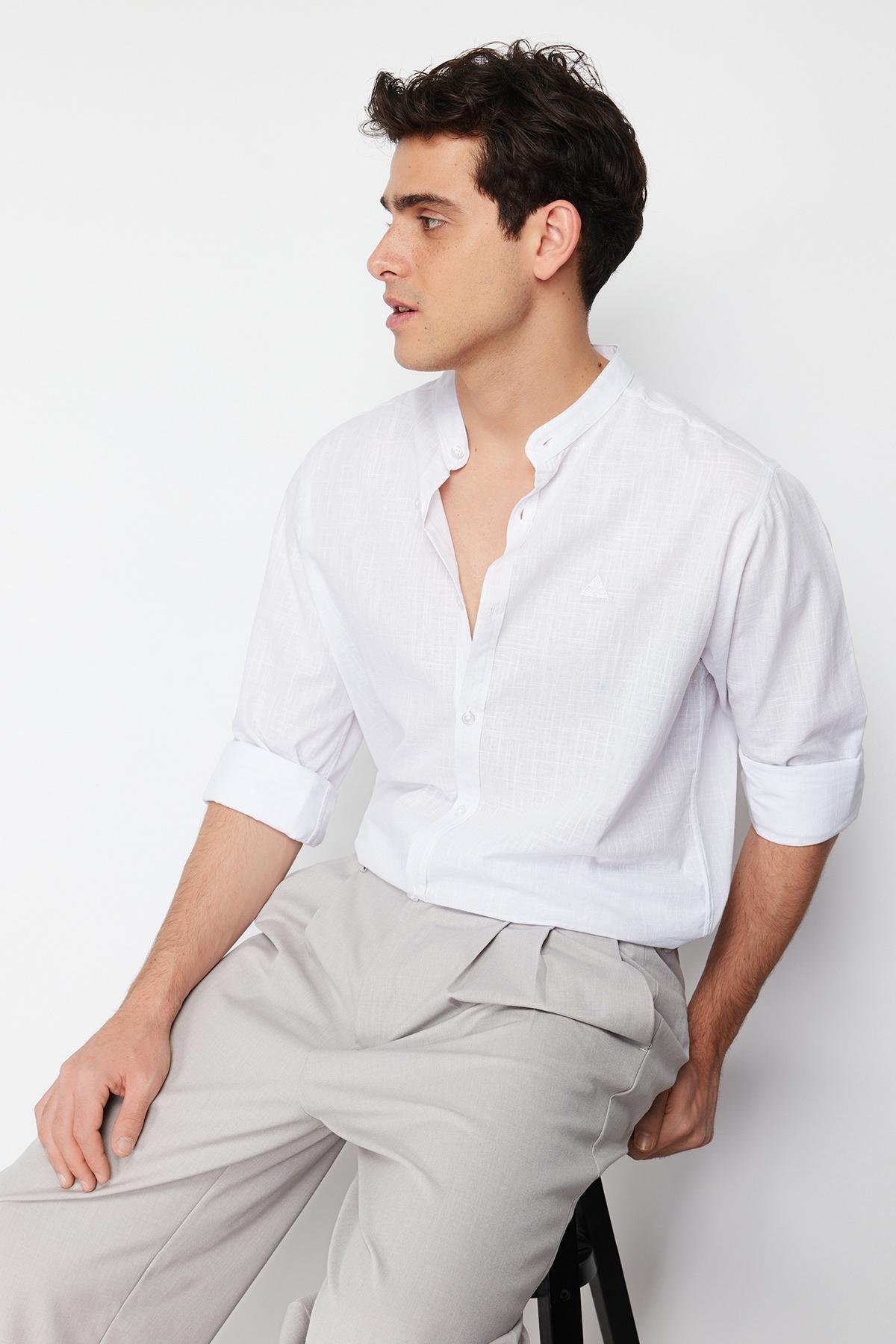 White Large Collar Embroidery Detail Shirt, , medium