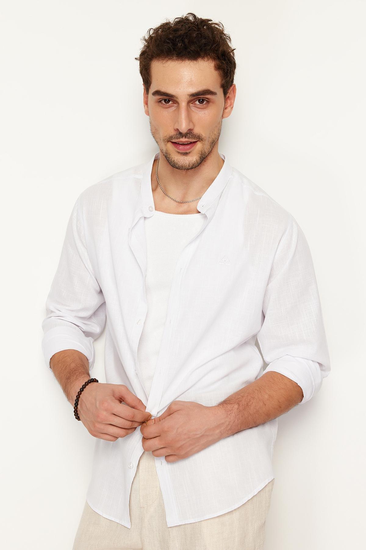 White Large Collar Embroidery Detail Shirt, , large image number 1