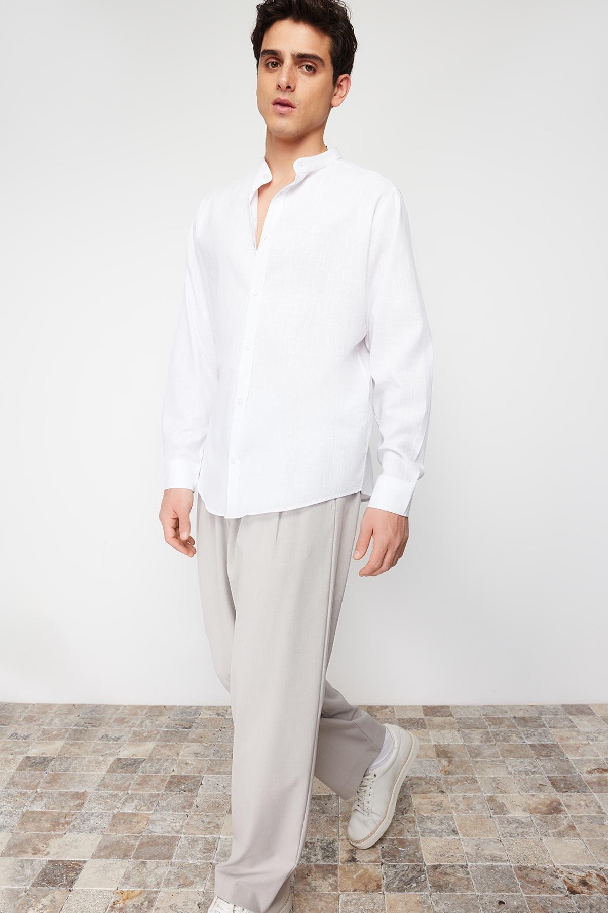 White Large Collar Embroidery Detail Shirt, , large image number 2