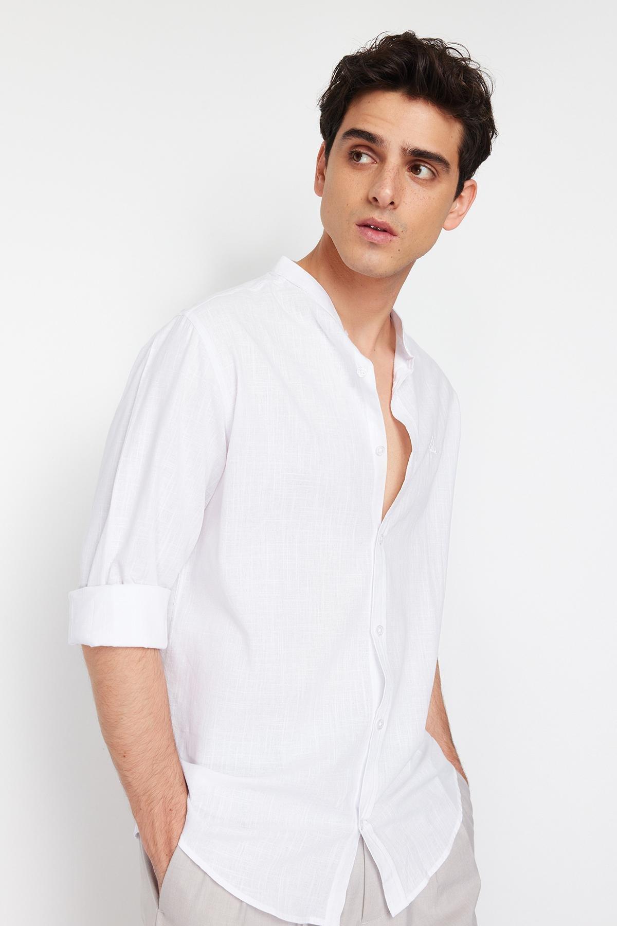White Large Collar Embroidery Detail Shirt, , large image number 4