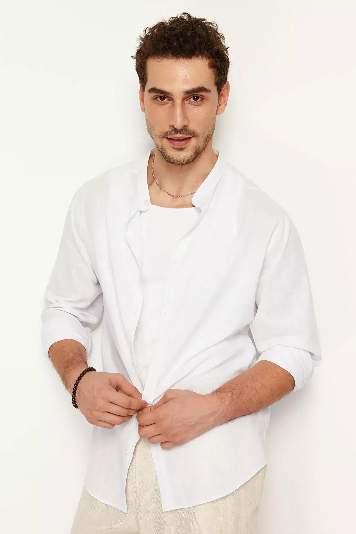 White Large Collar Embroidery Detail Shirt, White, large image number 4