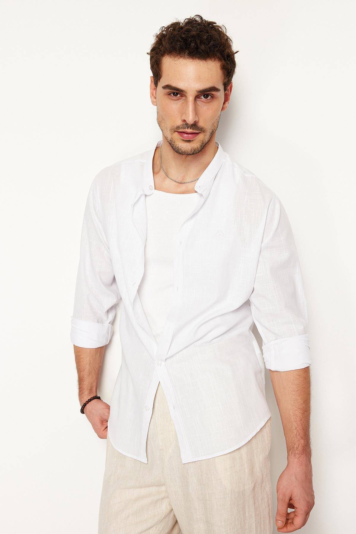White Large Collar Embroidery Detail Shirt, , large image number 5