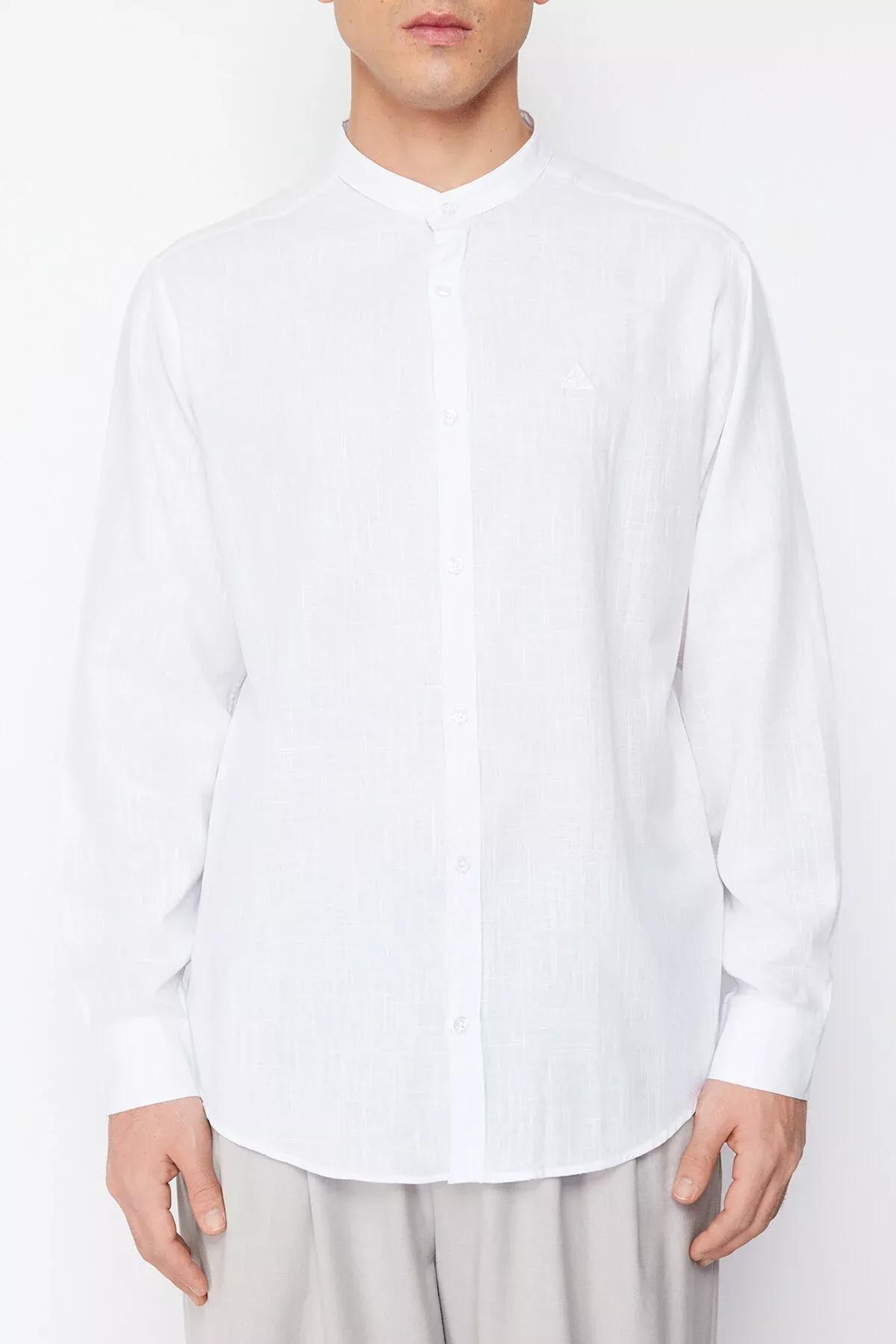 White Large Collar Embroidery Detail Shirt, White, large image number 5