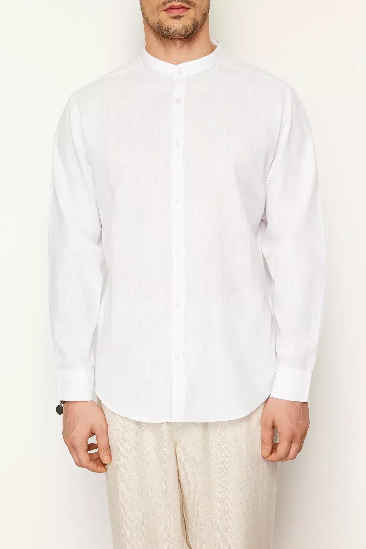 White Large Collar Embroidery Detail Shirt, White, large image number 6