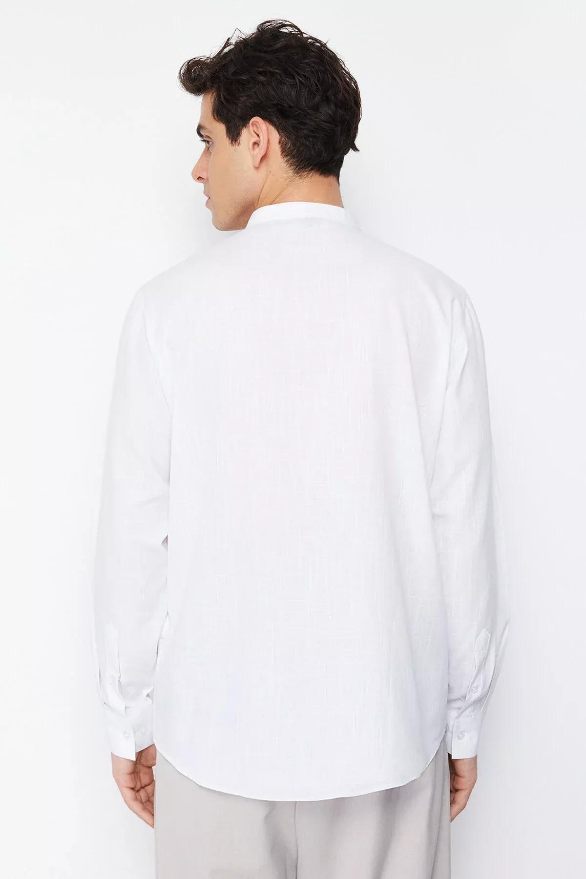 White Large Collar Embroidery Detail Shirt, White, large image number 7