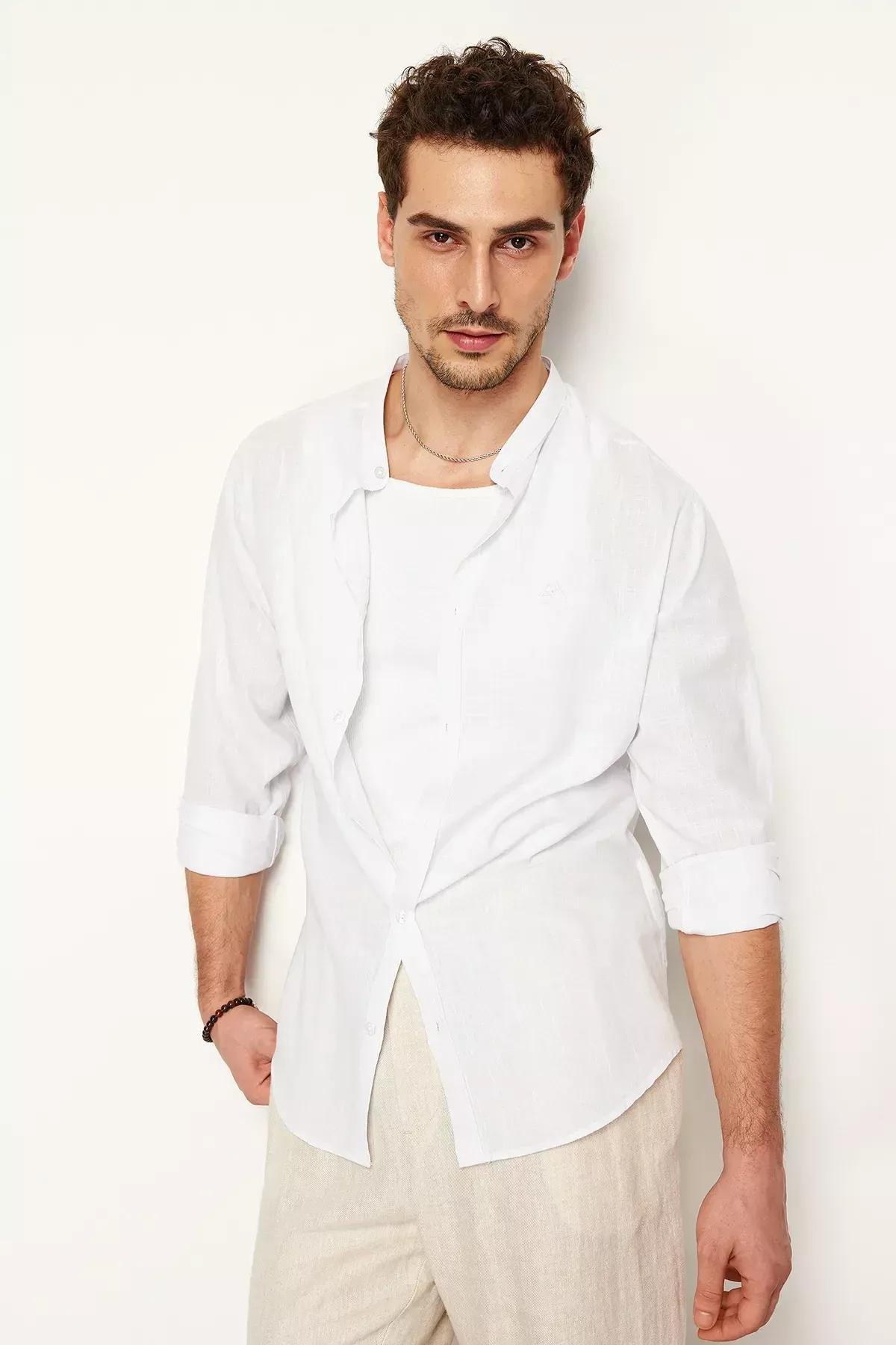 White Large Collar Embroidery Detail Shirt, White, large image number 8