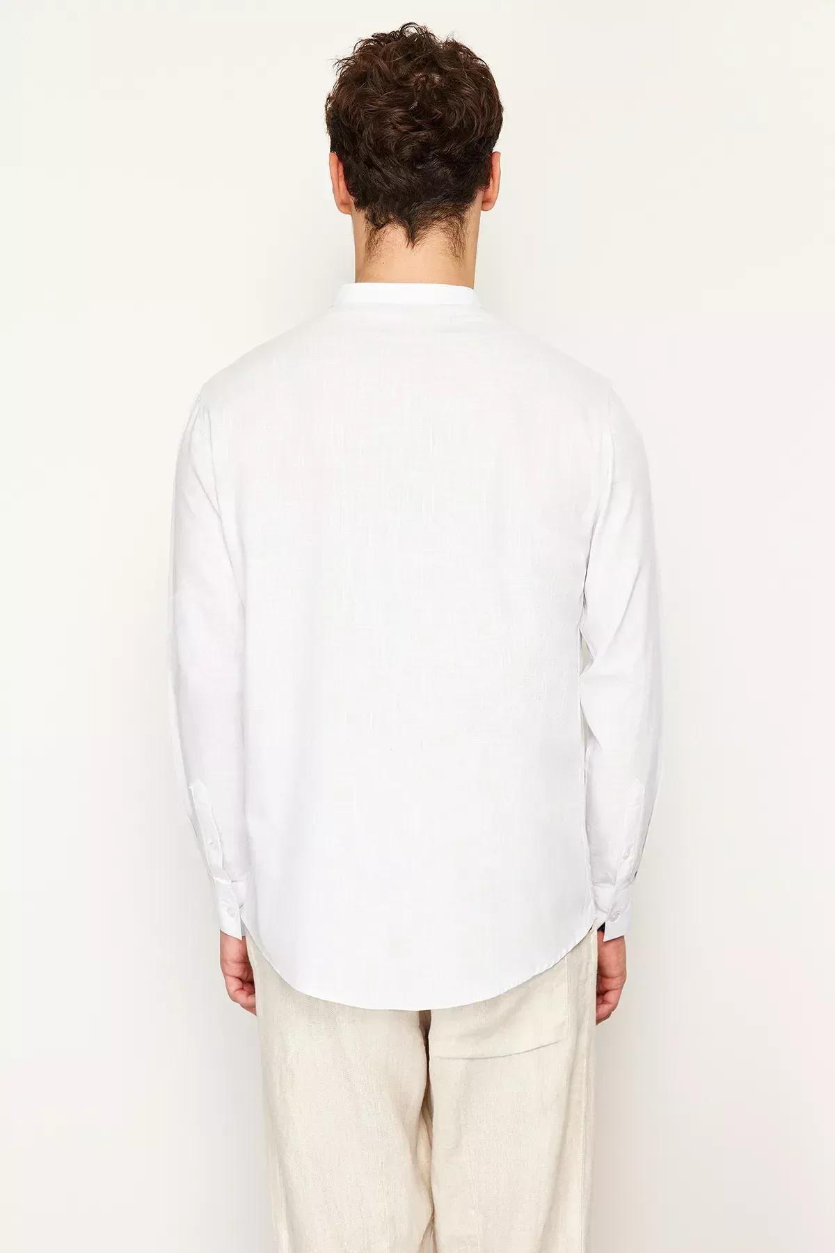 White Large Collar Embroidery Detail Shirt, White, large image number 9