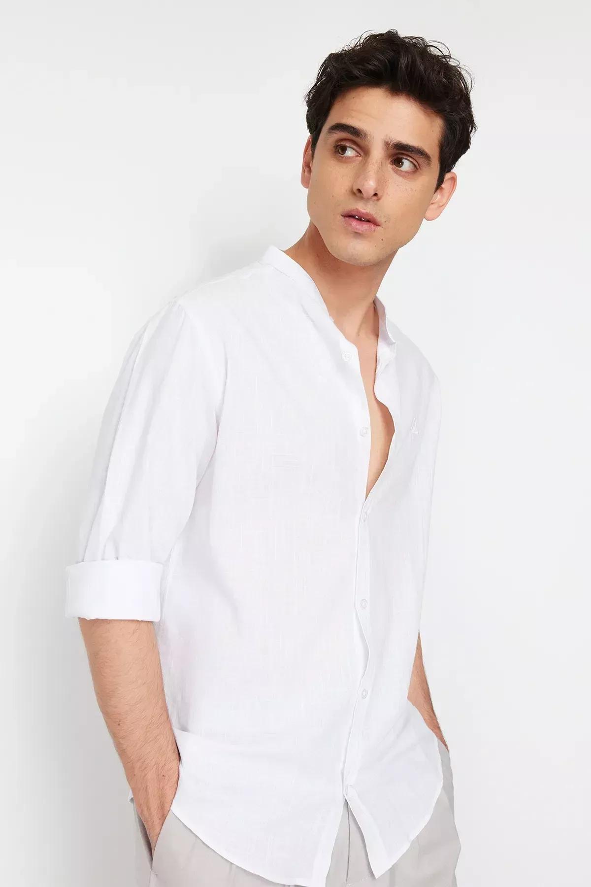 White Large Collar Embroidery Detail Shirt, White, large image number 12