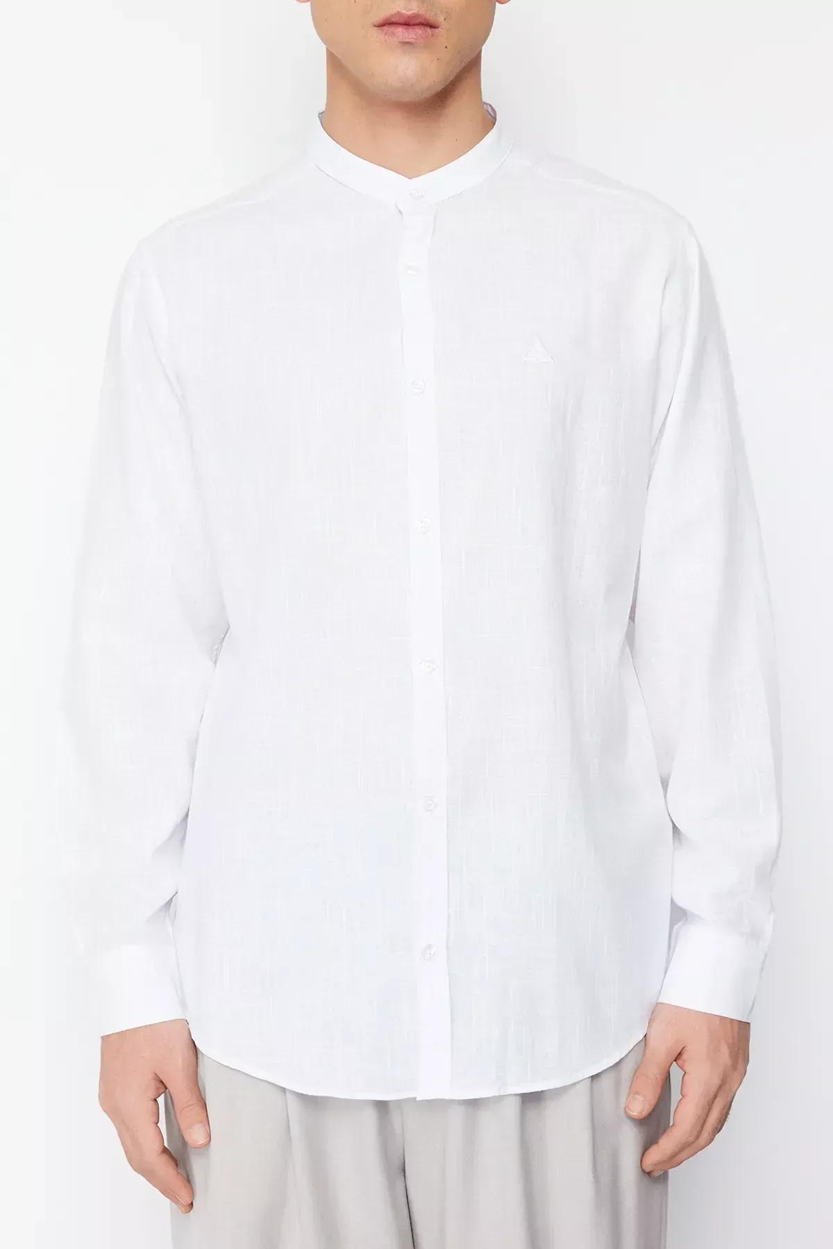 White Large Collar Embroidery Detail Shirt, White, large image number 13