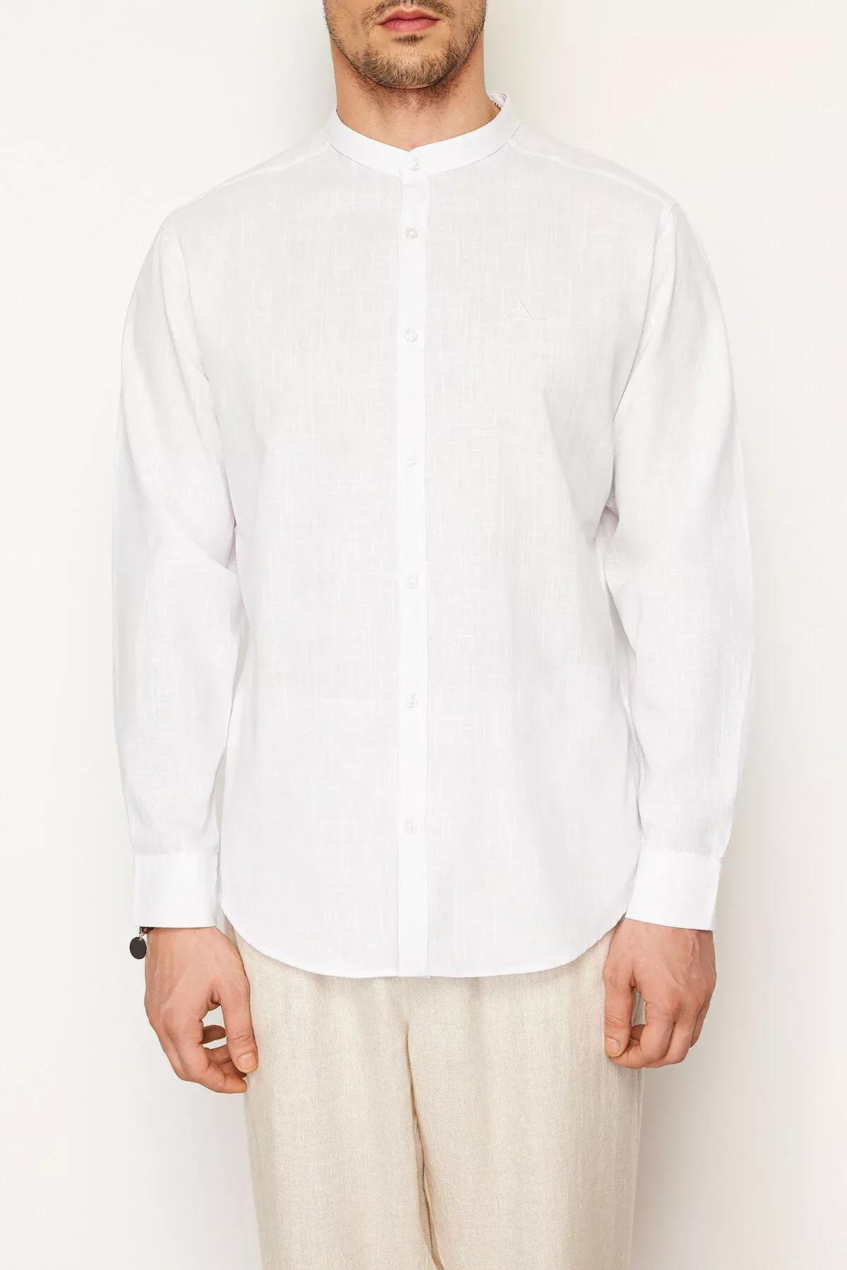 White Large Collar Embroidery Detail Shirt, White, large image number 14