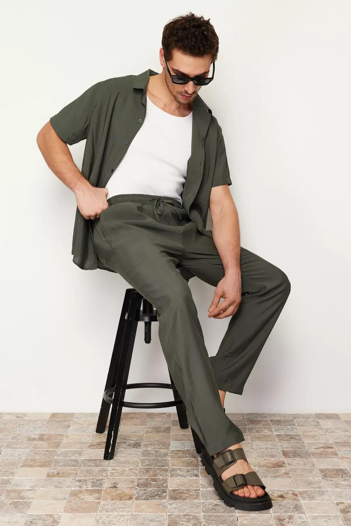 Khaki Modal Blended Trousers, , large image number 2