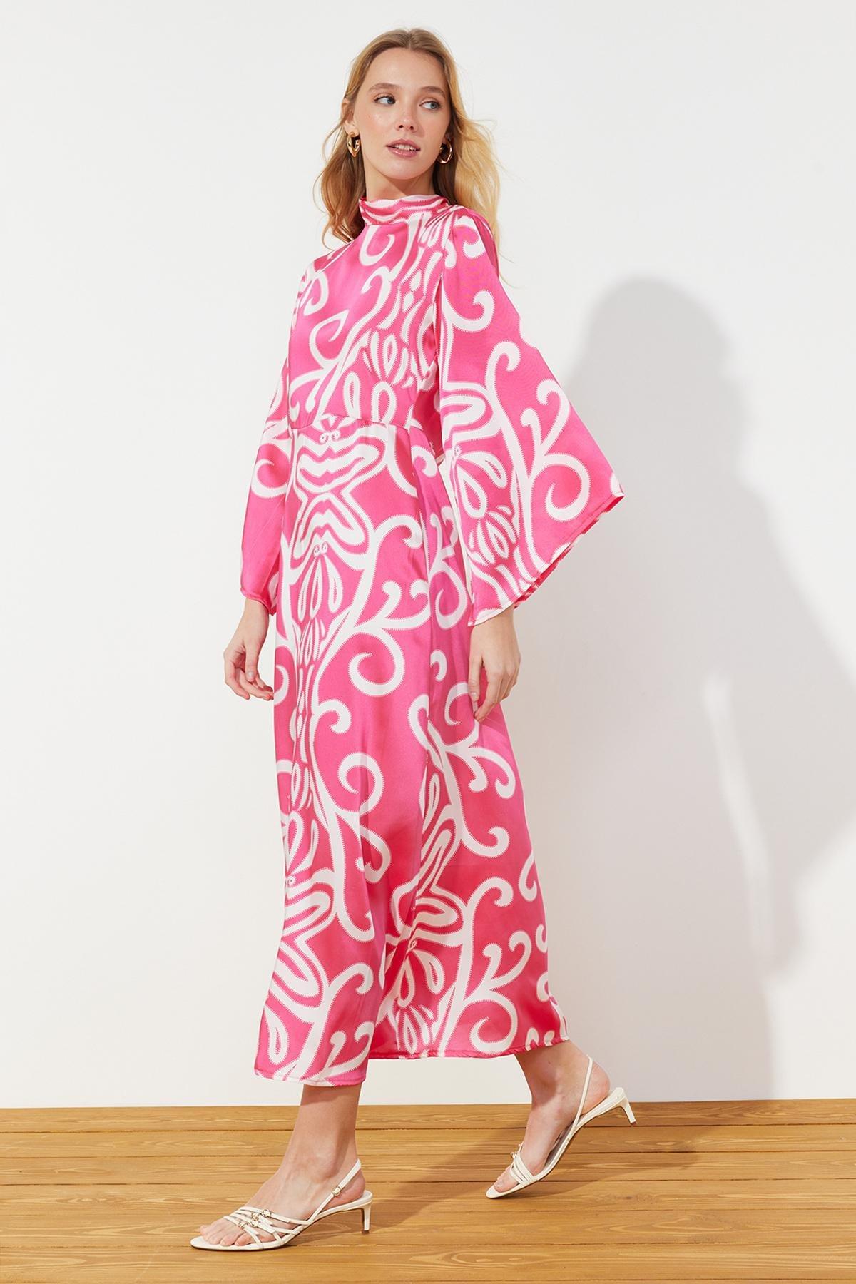 Multicolour Patterned Satin Woven Evening Dress, , large image number 1