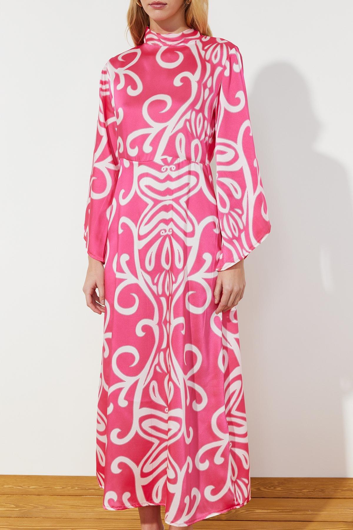 Multicolour Patterned Satin Woven Evening Dress, , large image number 2