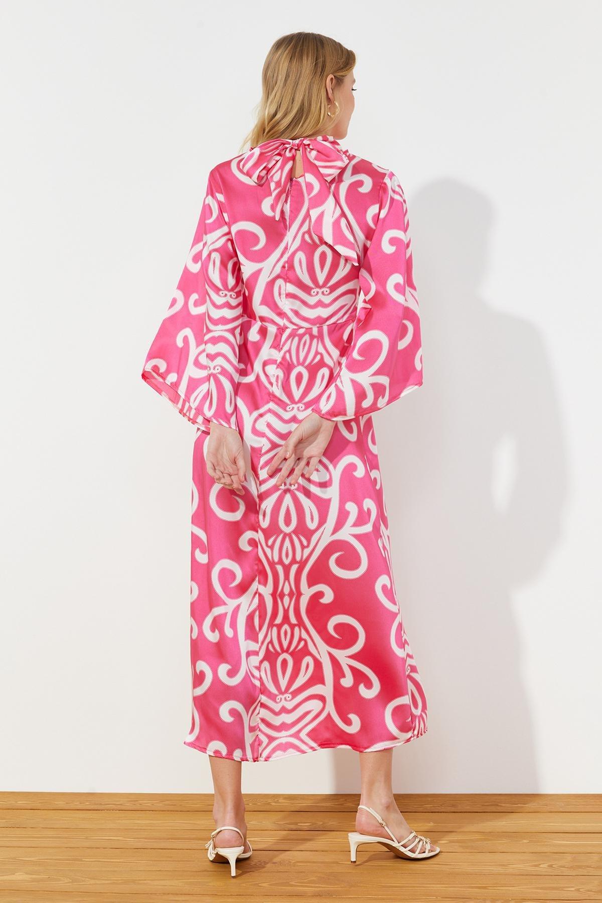 Multicolour Patterned Satin Woven Evening Dress, , large image number 3