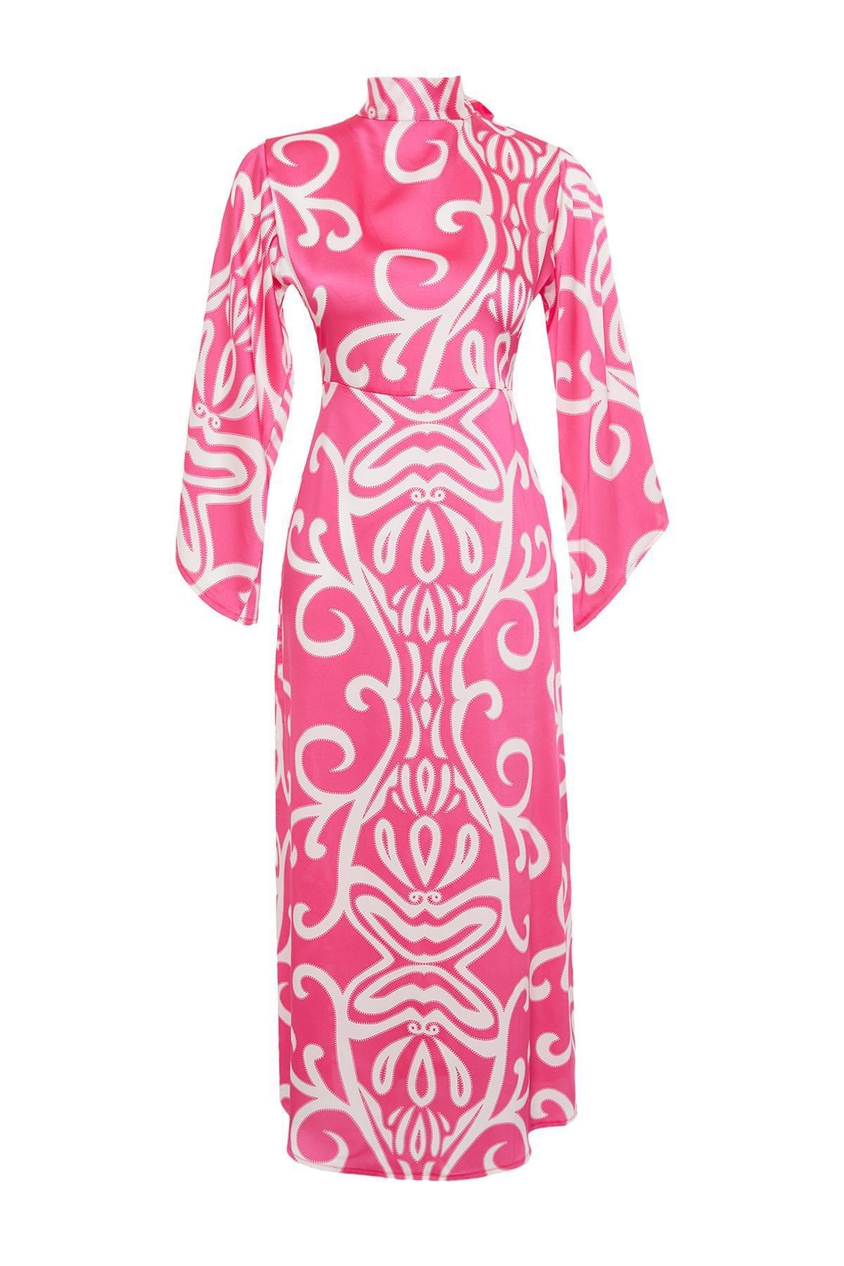Multicolour Patterned Satin Woven Evening Dress, , large image number 5