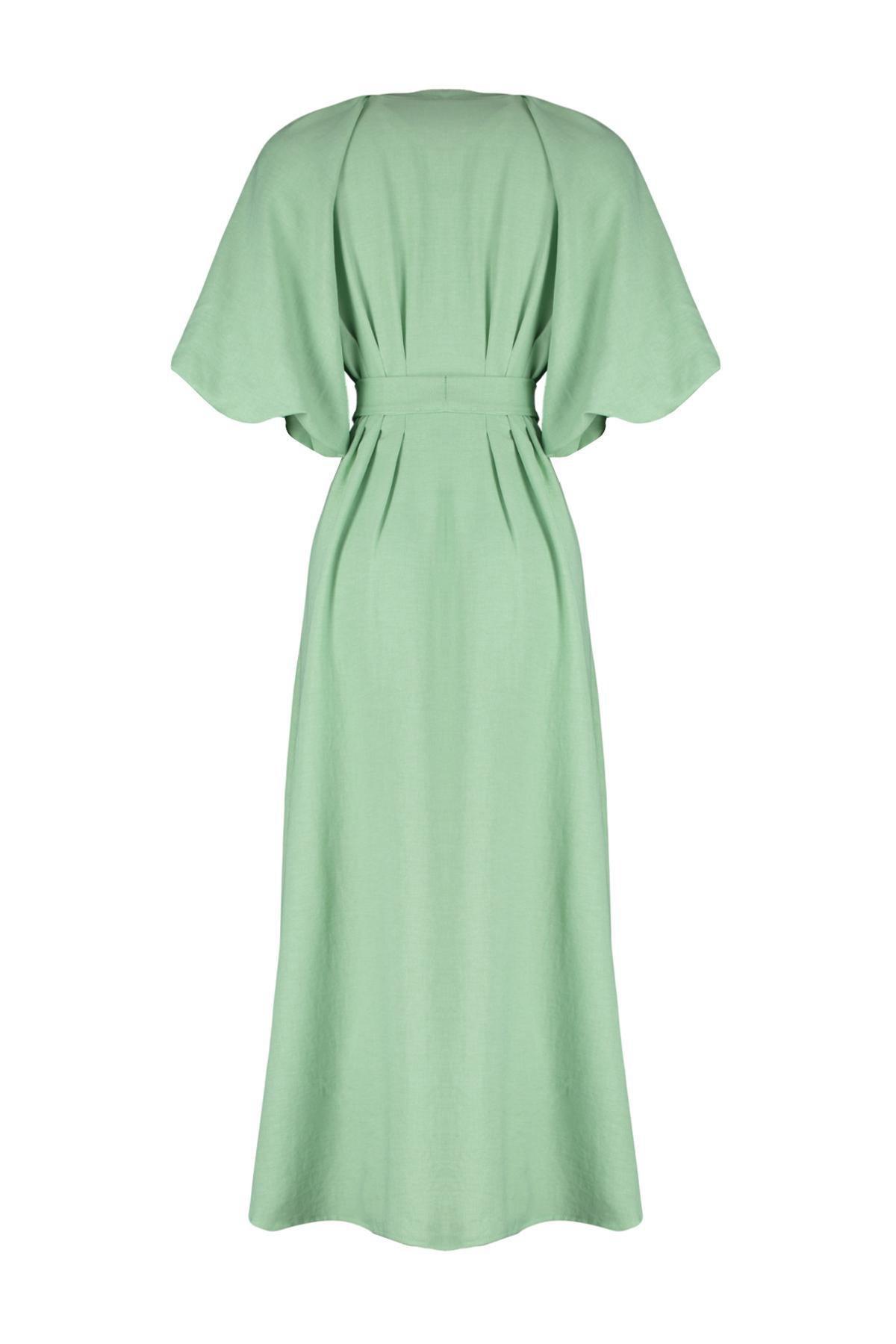 Green Belted Half Balloon Sleeve Shirt Dress, , large image number 6