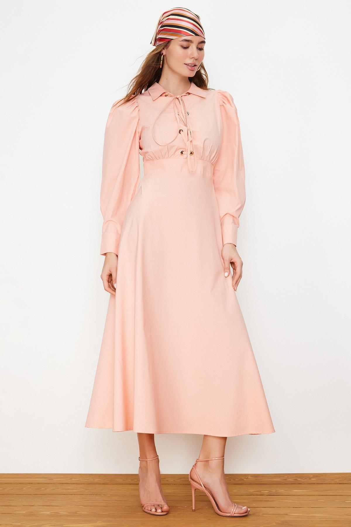 Pink Eyelet Detailed Cotton Woven Dress, , large image number 2