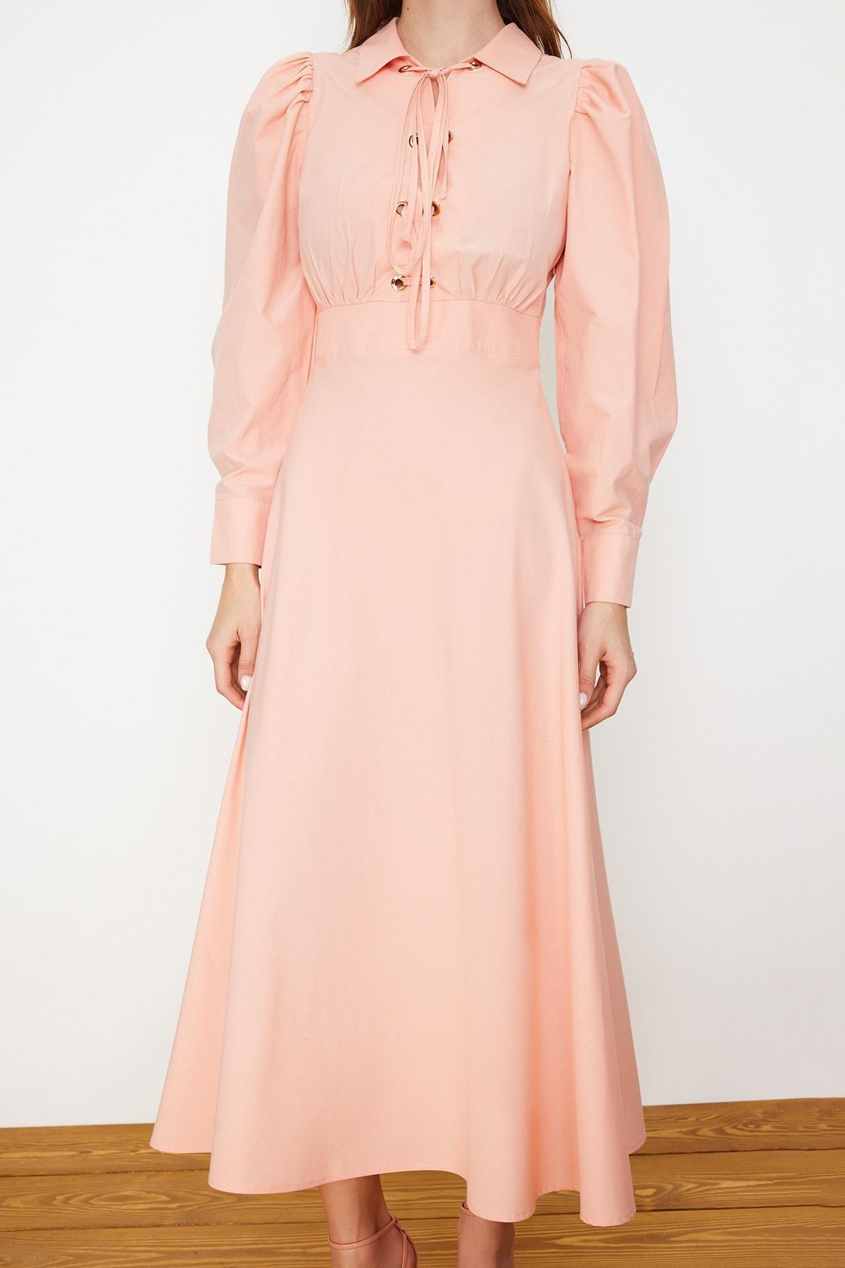 Pink Eyelet Detailed Cotton Woven Dress, , large image number 3