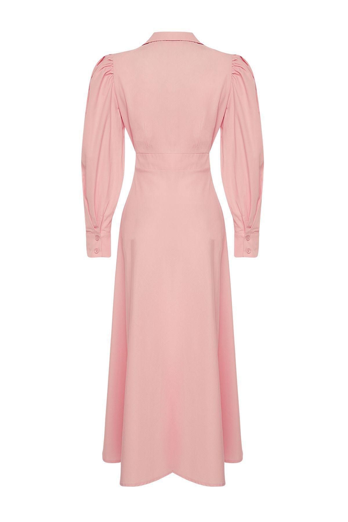 Pink Eyelet Detailed Cotton Woven Dress, , large image number 6