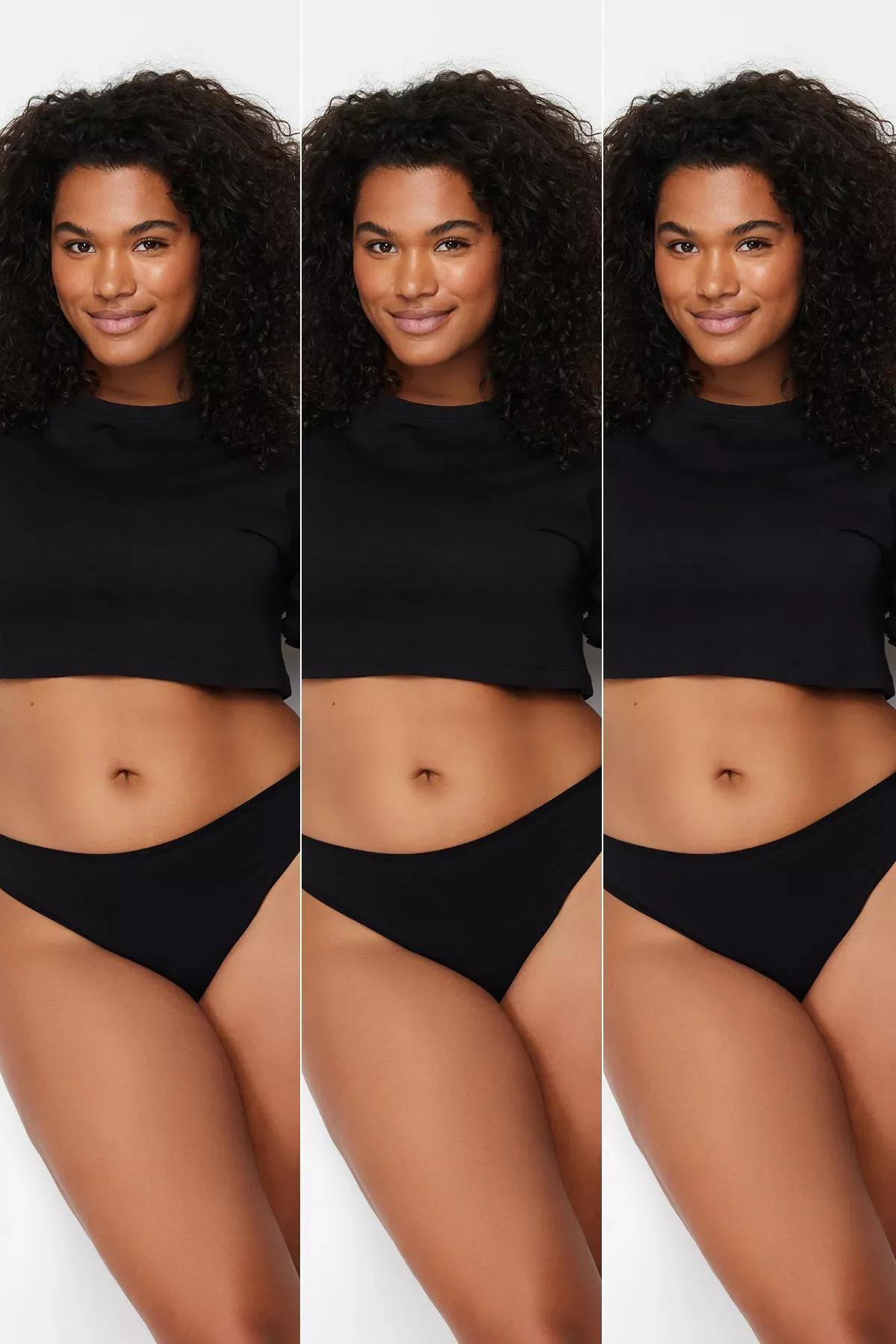 Black Plus Size Briefs , Set Of 3, BLACK, large image number 0