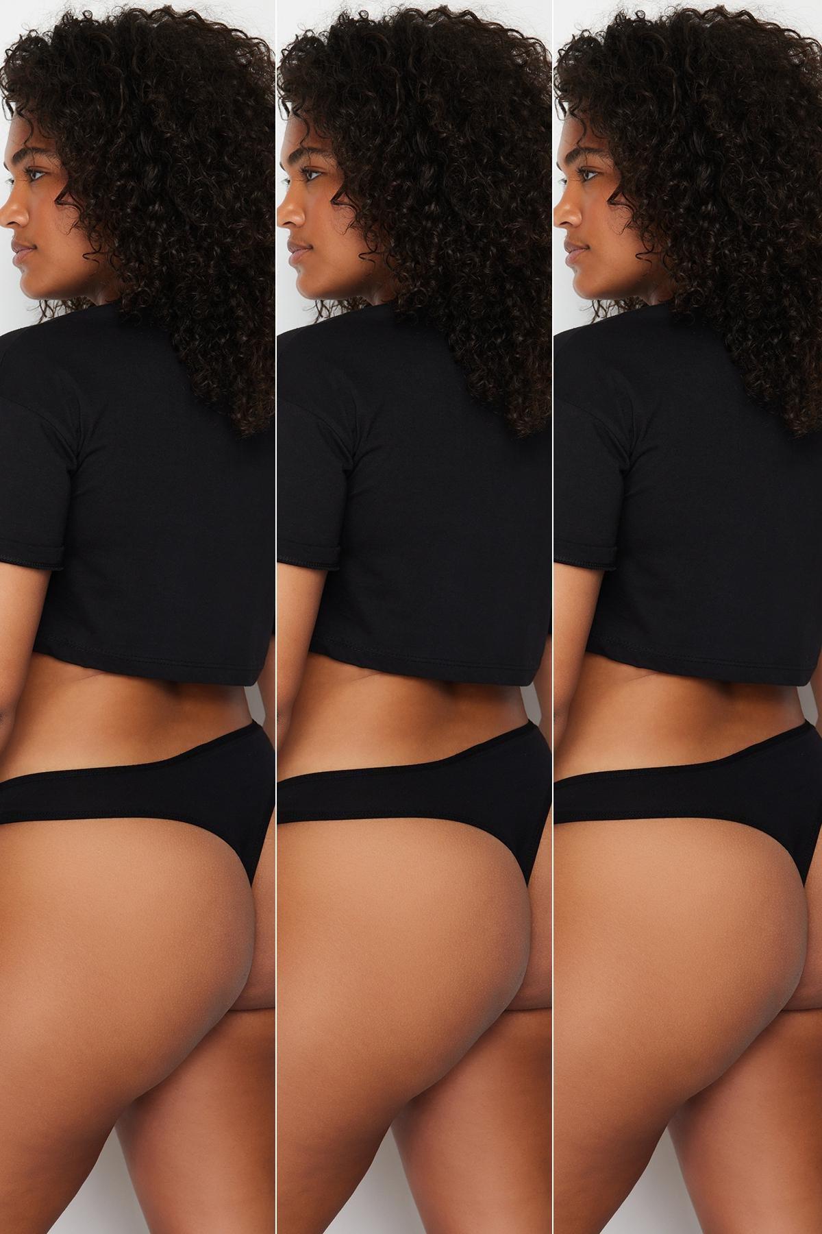 Black Plus Size Briefs , Set Of 3, , large image number 2