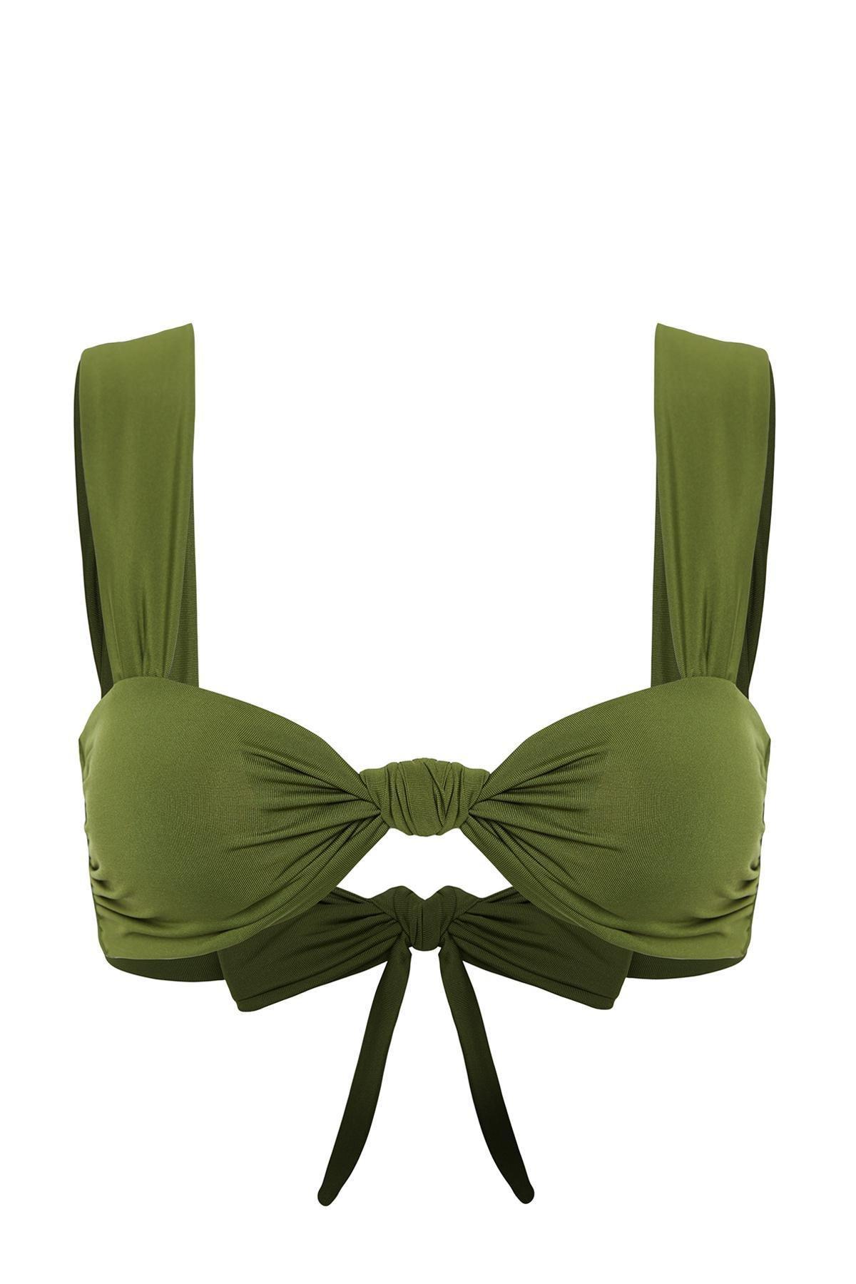 Khaki Bralette Knotted Bikini Top, , large image number 4