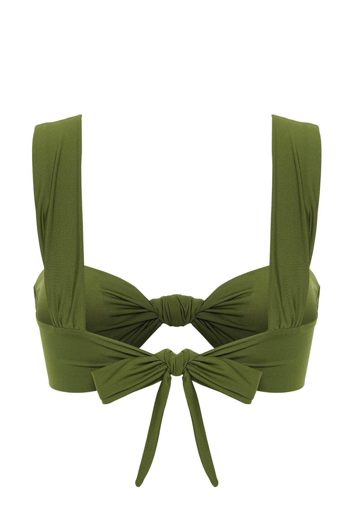 Khaki Bralette Knotted Bikini Top, , large image number 5