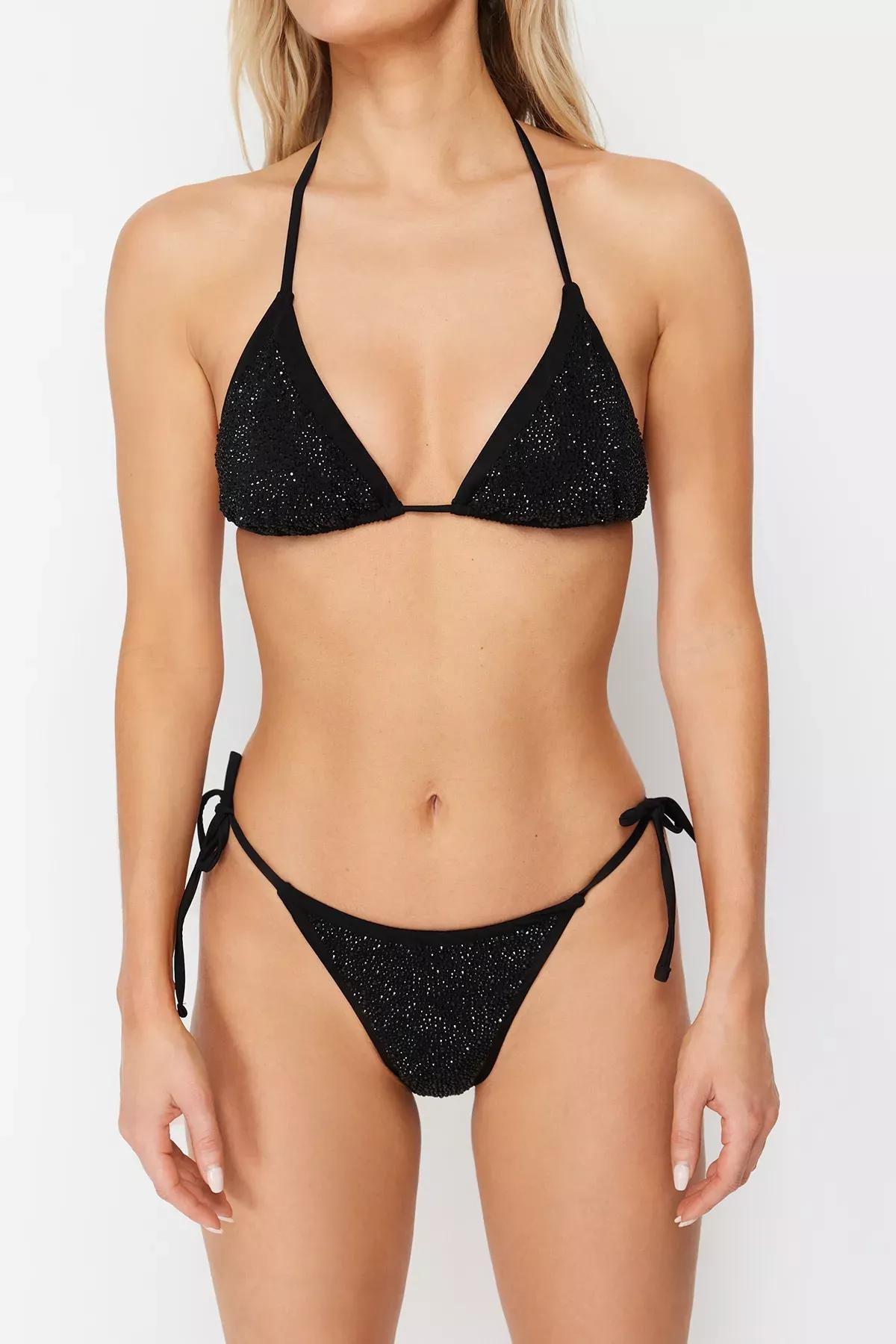 Black Triangle Stoned Bikini Set, C101_2094, large image number 3