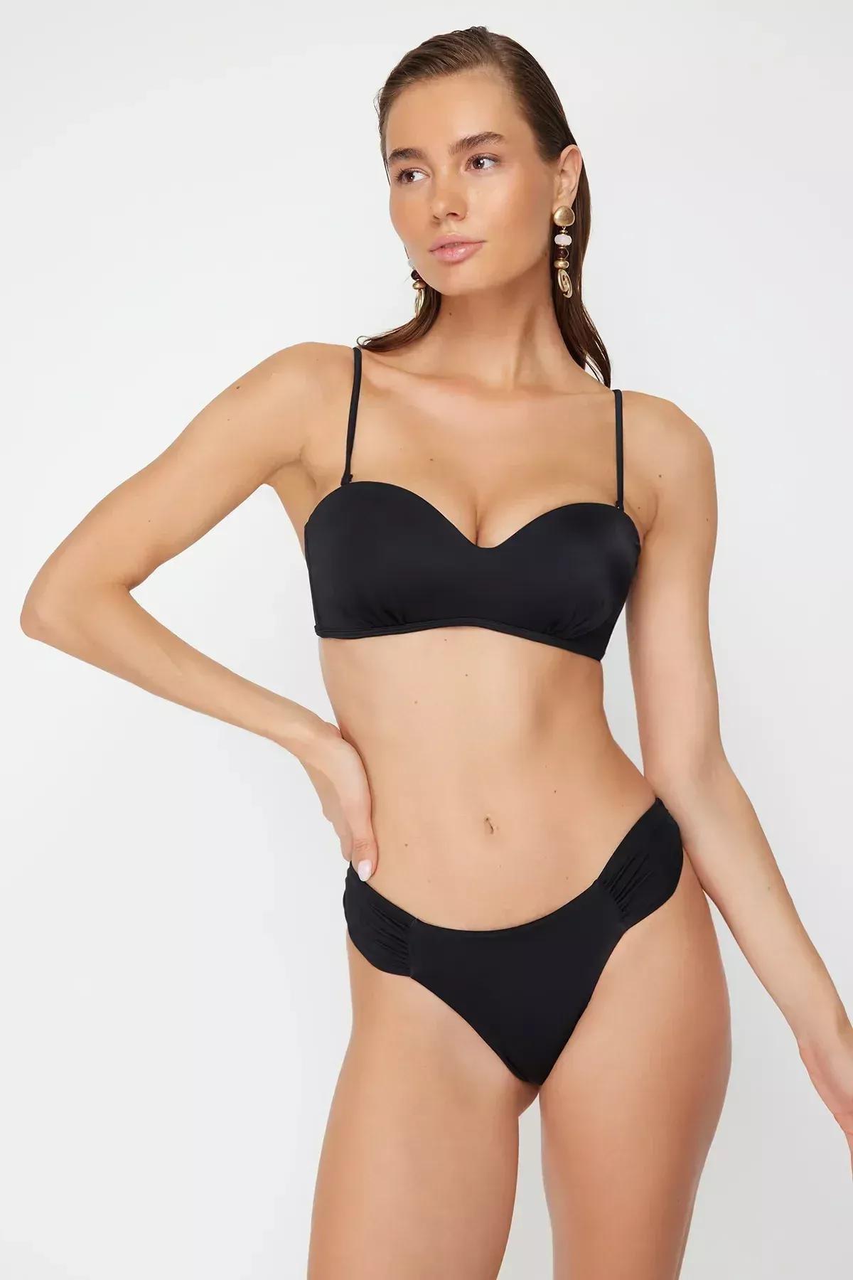 Black Gathered Bikini Bottoms, C101_2094, large image number 3