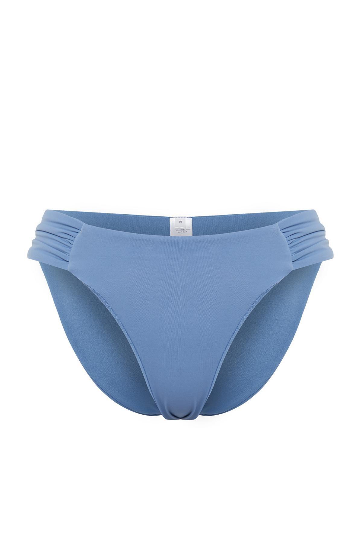 Blue Gathered Brazilian Bikini Bottom, , large image number 3