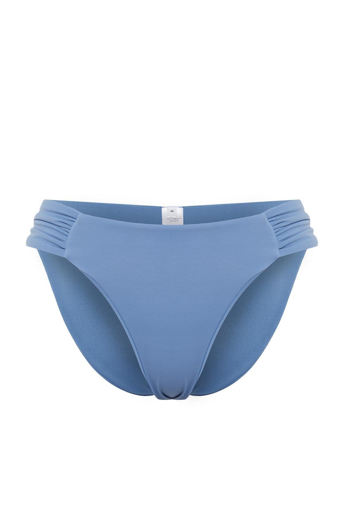 Trendyol - Blue Gathered Brazilian Bikini Bottom