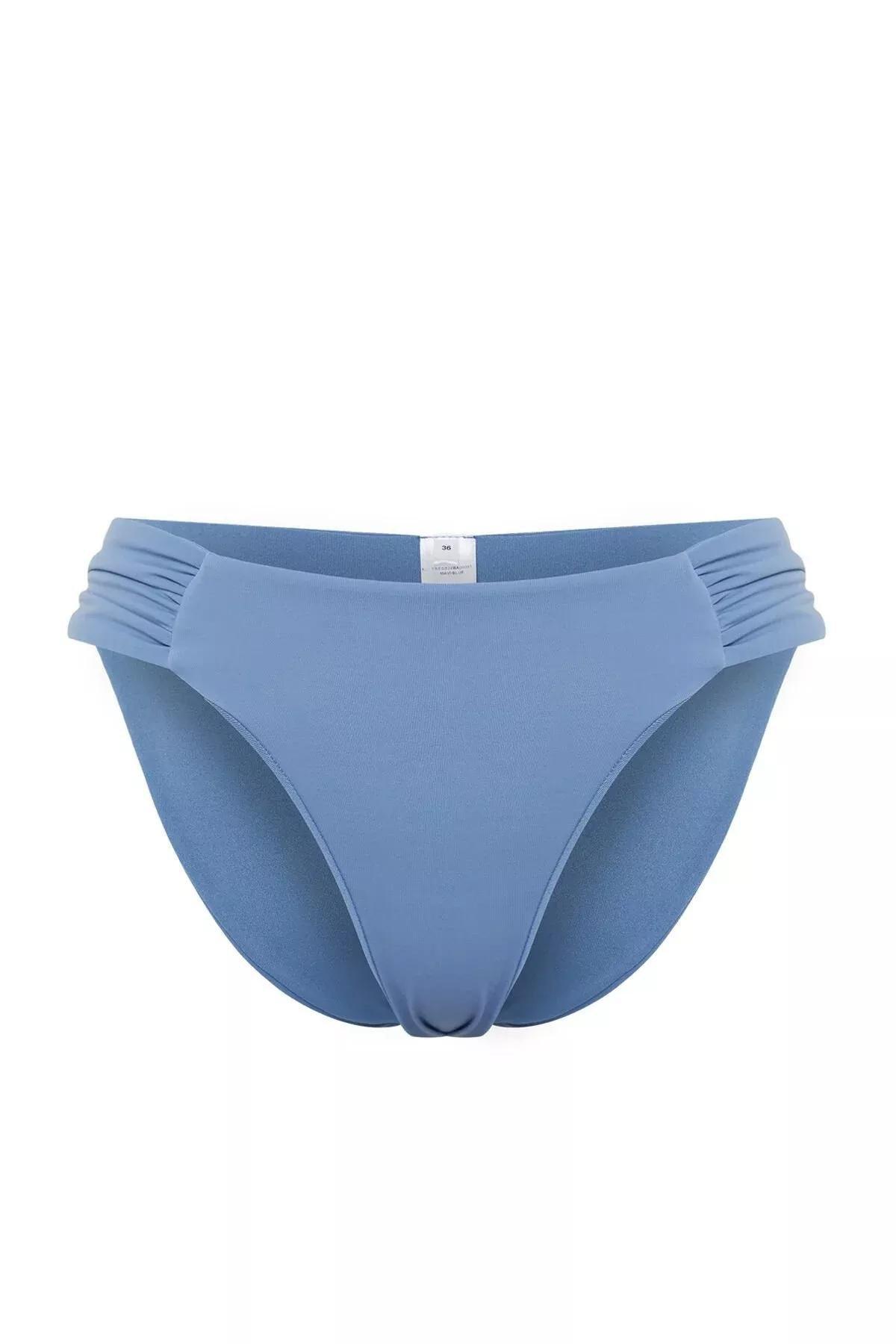 Blue Gathered Brazilian Bikini Bottom, , large image number 3