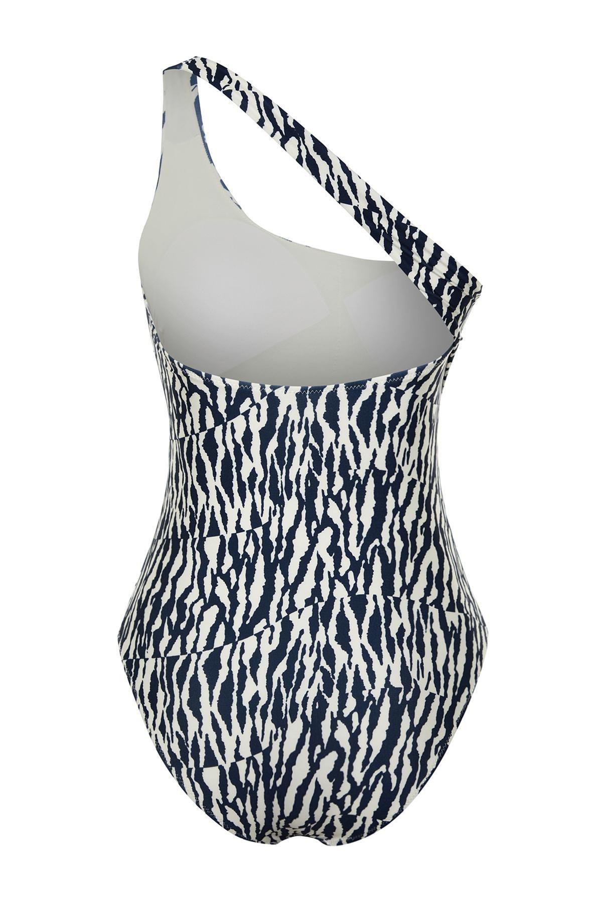 Multicolour Animal Print One-Shoulder Swimsuit, , large image number 6