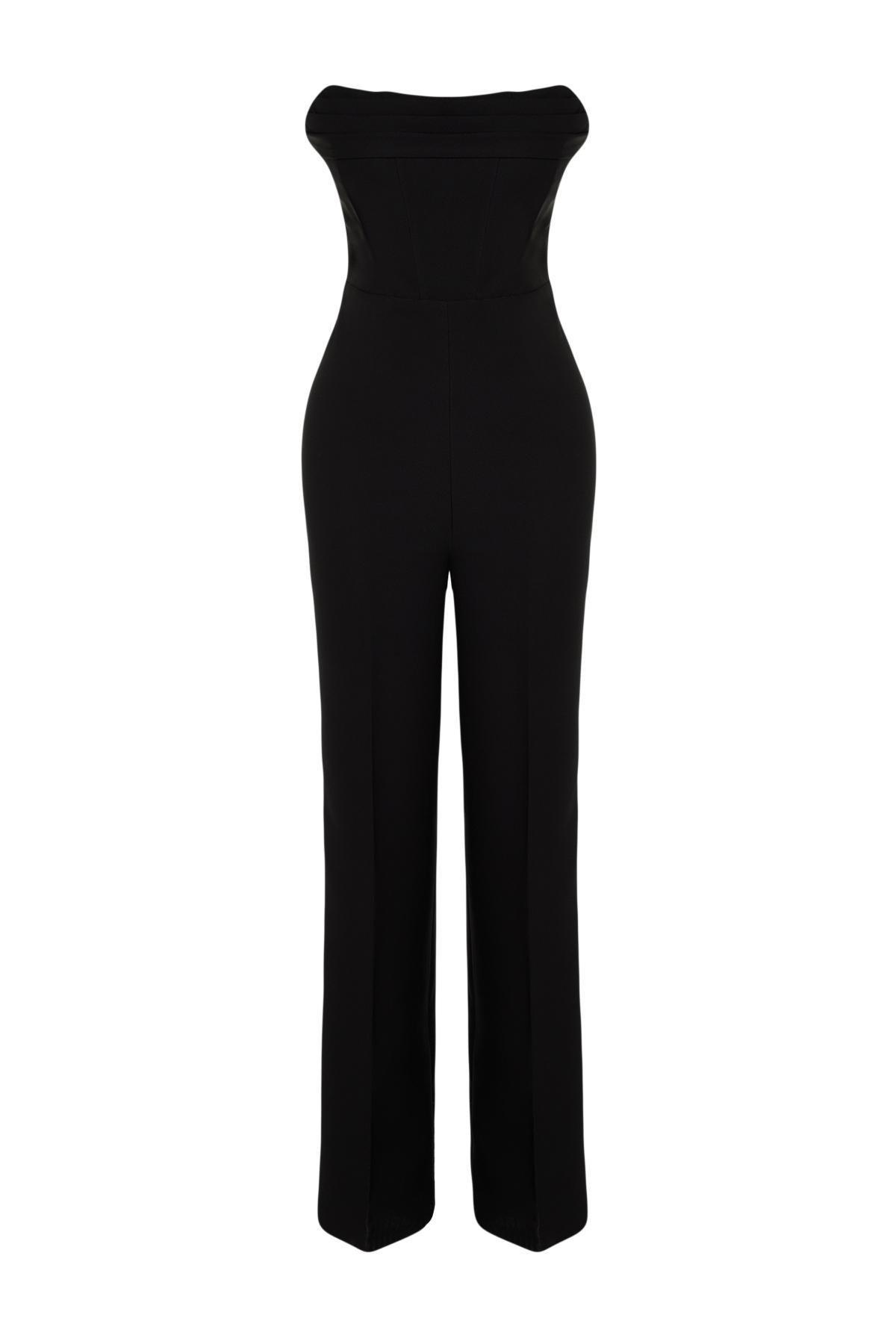 Black Woven Corset Detailed Jumpsuit, , large image number 5