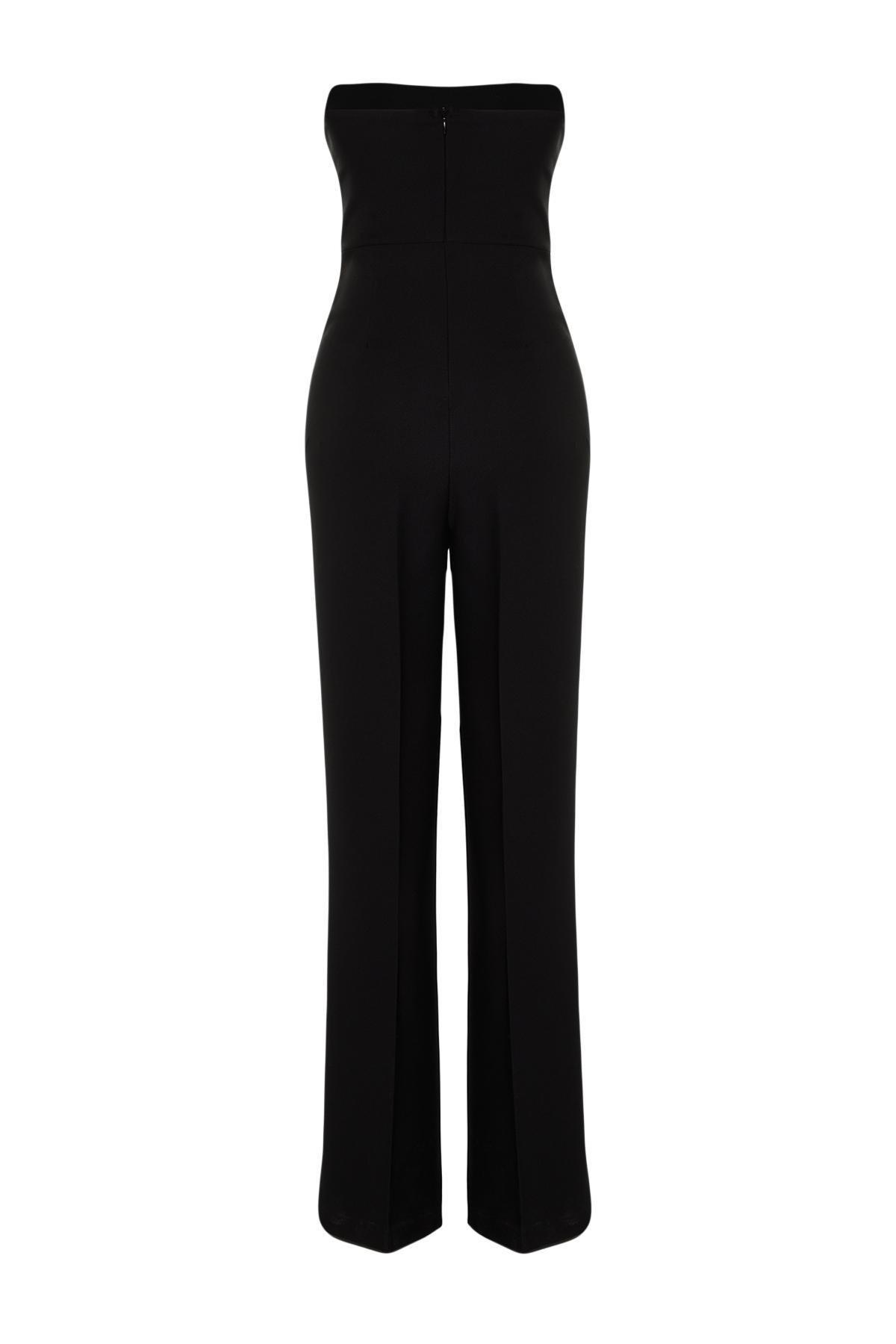 Black Woven Corset Detailed Jumpsuit, , large image number 6