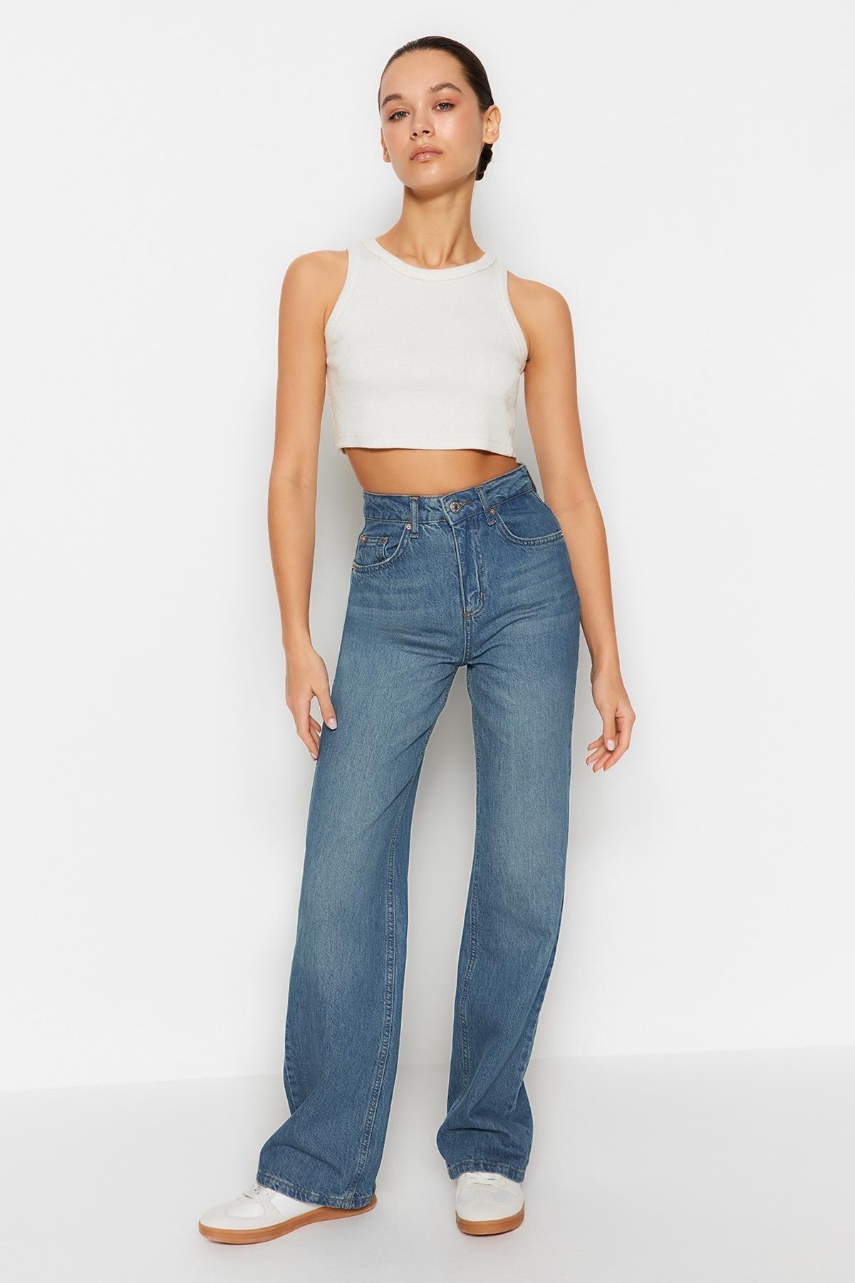 Blue Summer Thin Fabric Wide Leg Jeans, , large image number 1