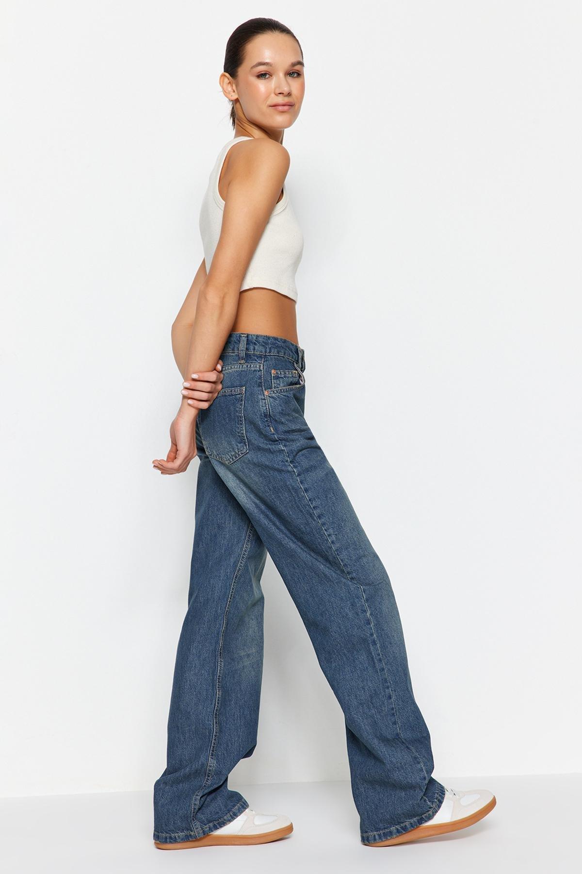 Blue Faded Effect Vintage Wide Leg Jeans, , large image number 2